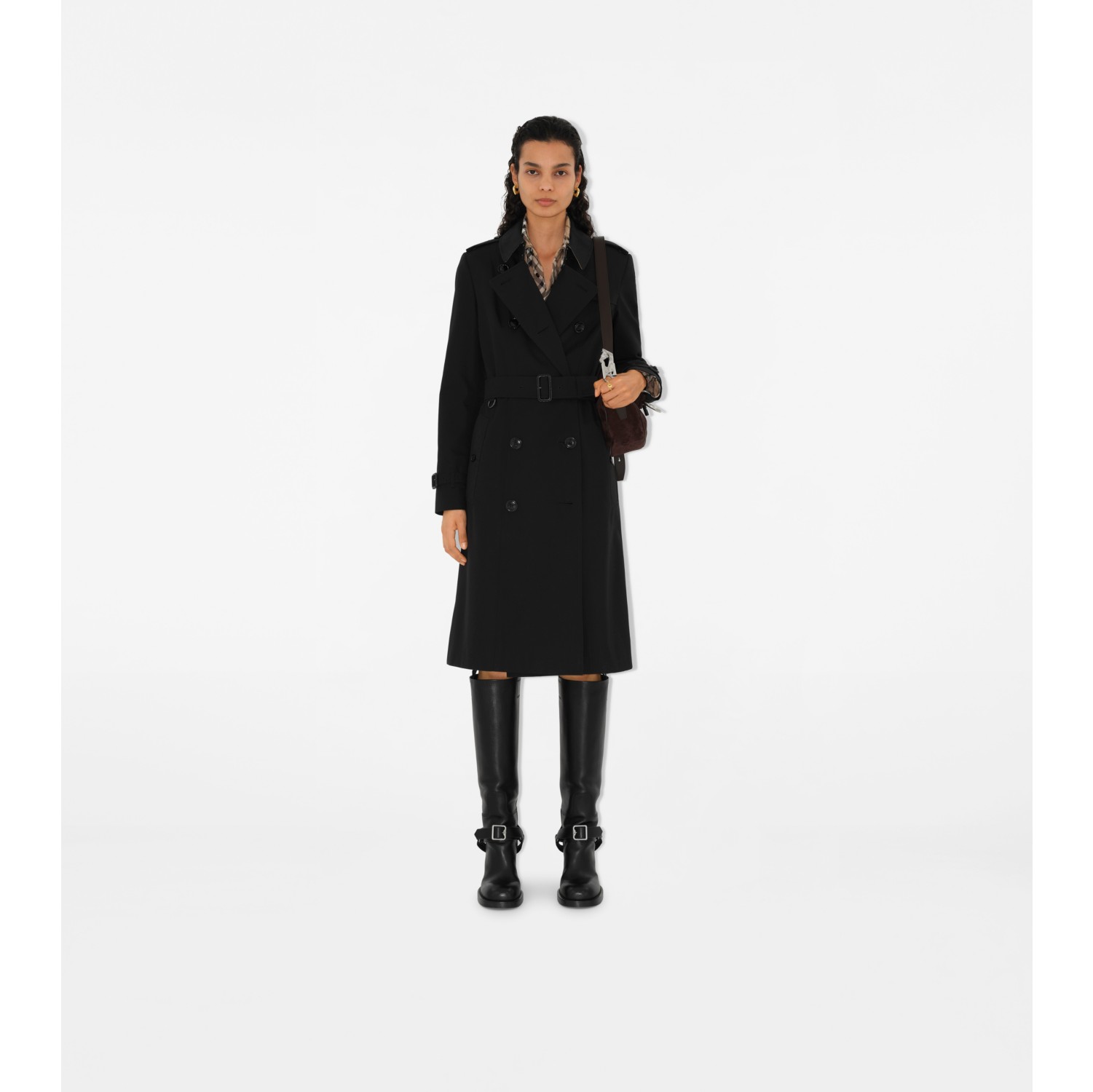 Long Chelsea Heritage Trench Coat in Black Women Cotton Gabardine Burberry Official