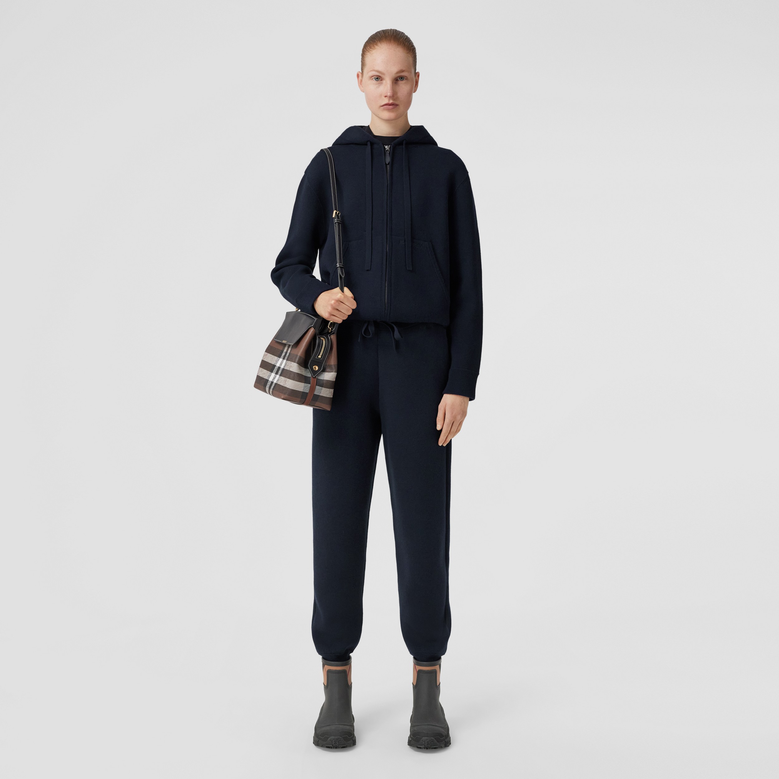 Embroidered Logo Cashmere Jogging Pants in Dark Charcoal Blue - Women | Burberry® Official - 1