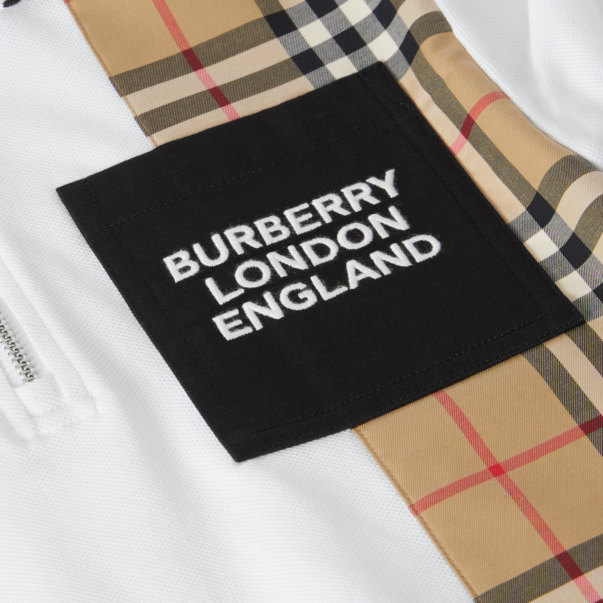 Long-sleeve Vintage Check Panel Cotton Polo Shirt in White | Burberry ...