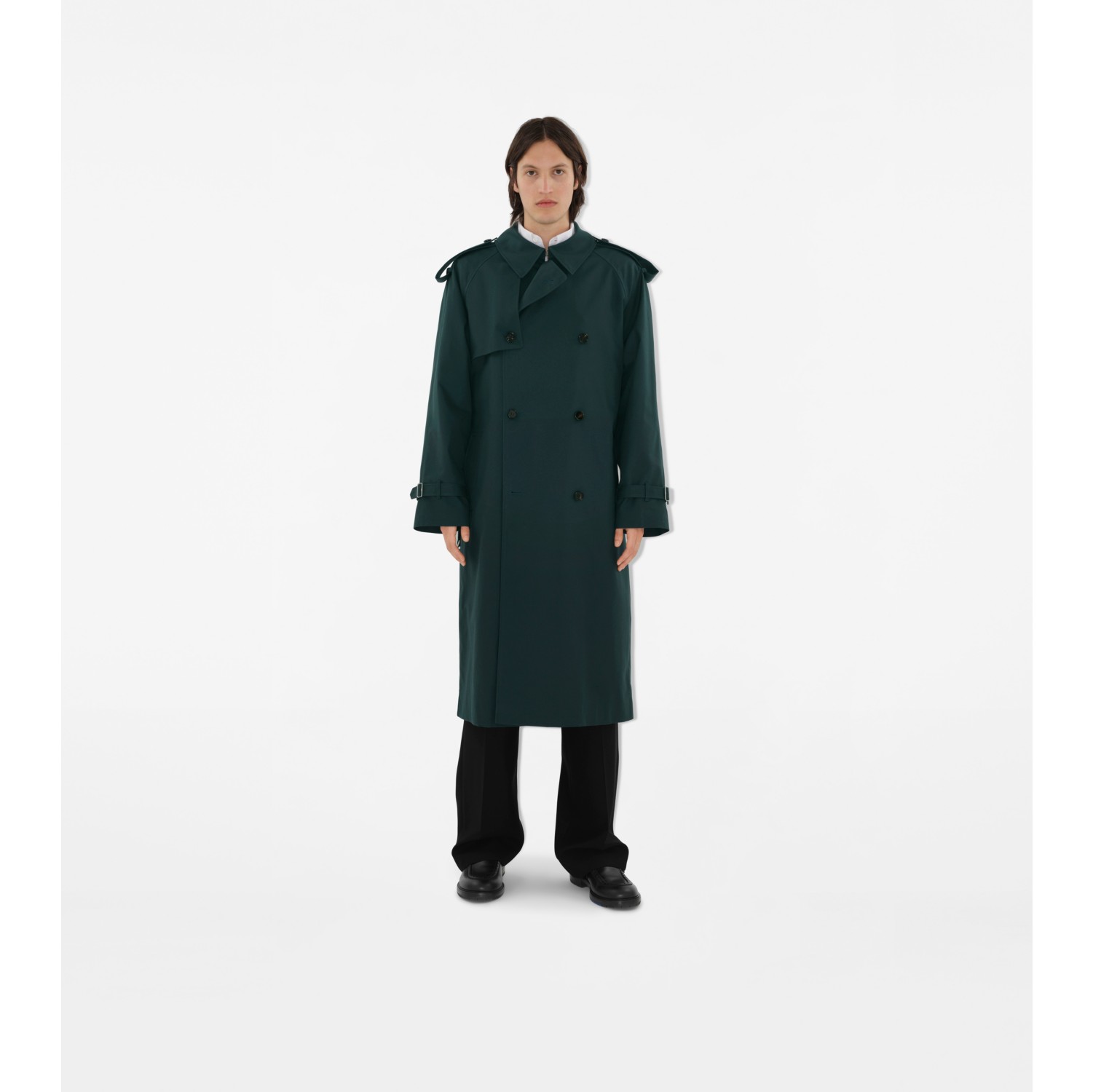 Trench coat longo em mescla de algodão