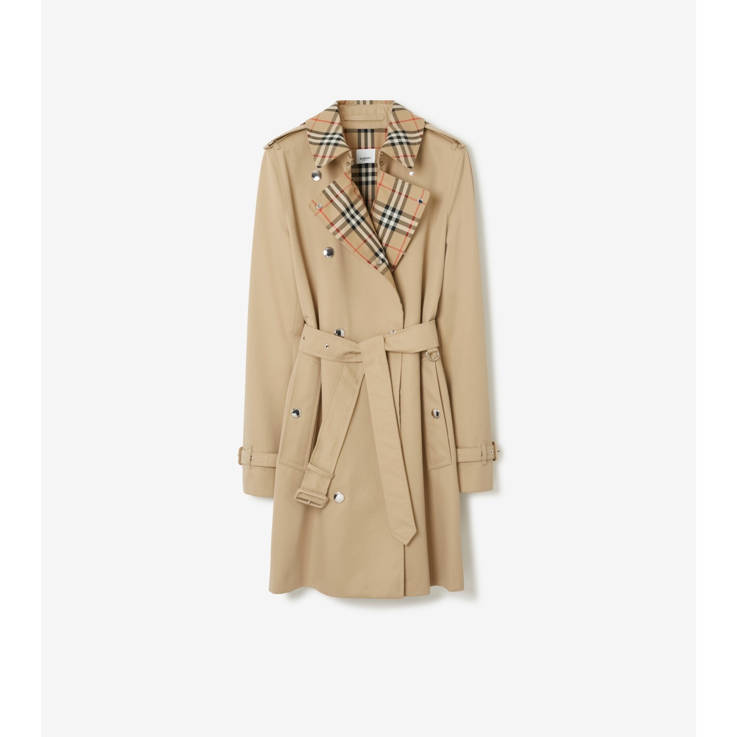 Short Check Collar Gabardine Trench Coat in Honey Women Cotton Burberry Official