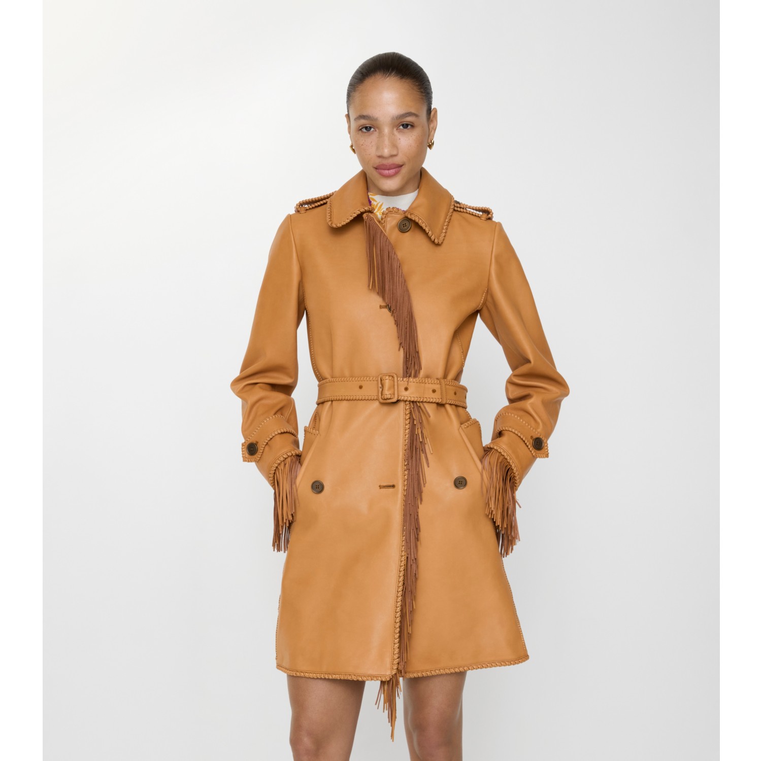 Short Fringed Leather Car Coat in Sand brown - Women | Burberry® Official