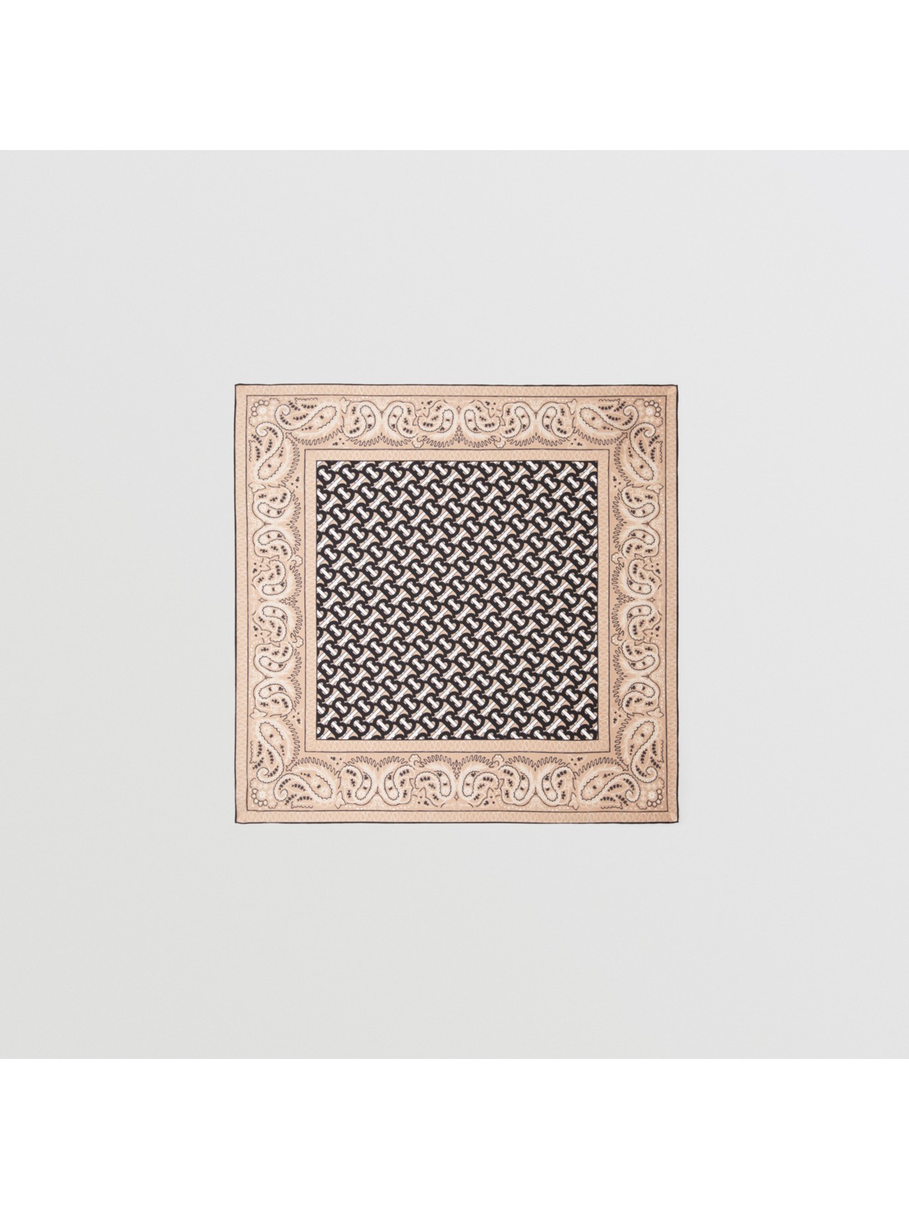 Monogram and Paisley Print Silk Square Scarf in Camel