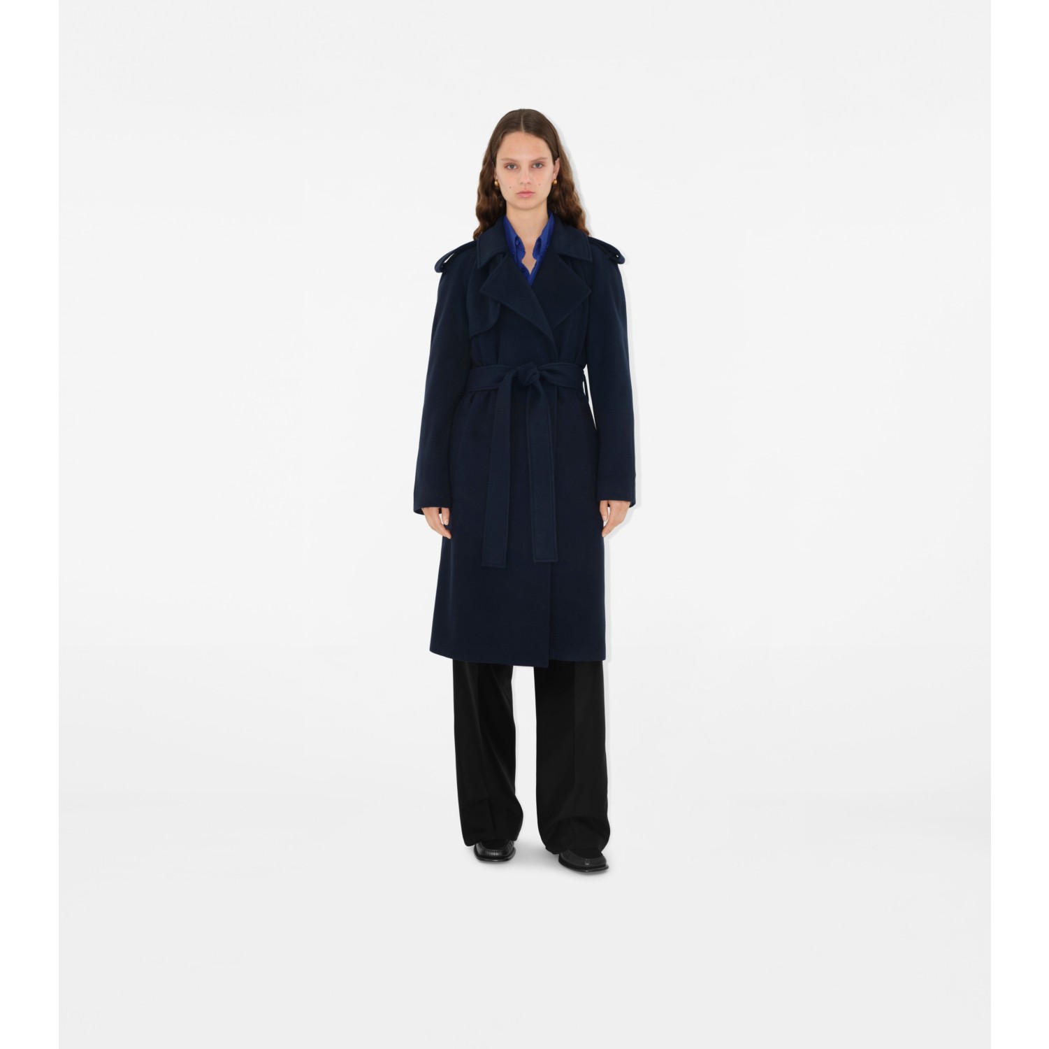 Cashmere Wrap Coat in Navy Women Burberry Official