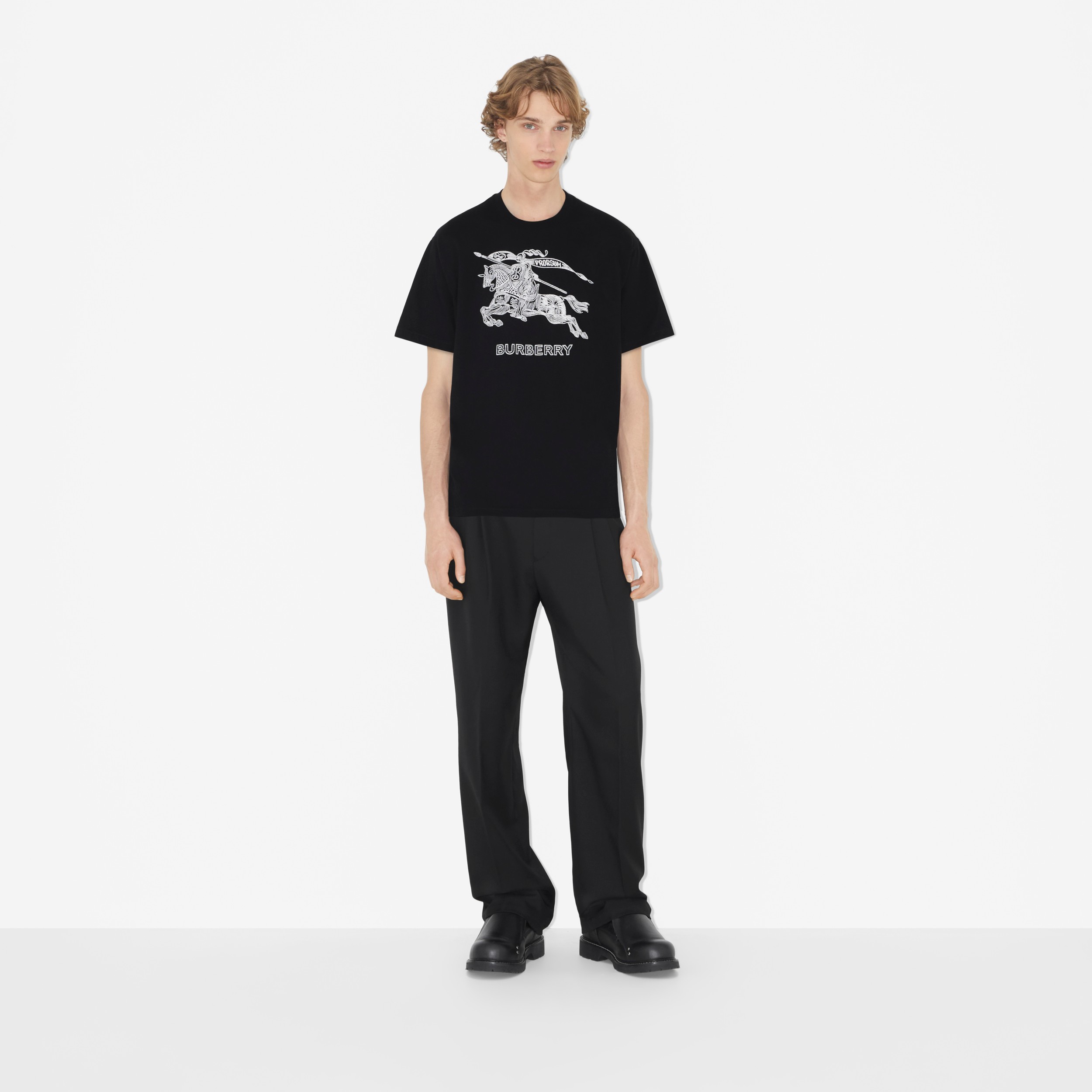 Embroidered EKD Cotton T-shirt in Black - Men | Burberry® Official - 2