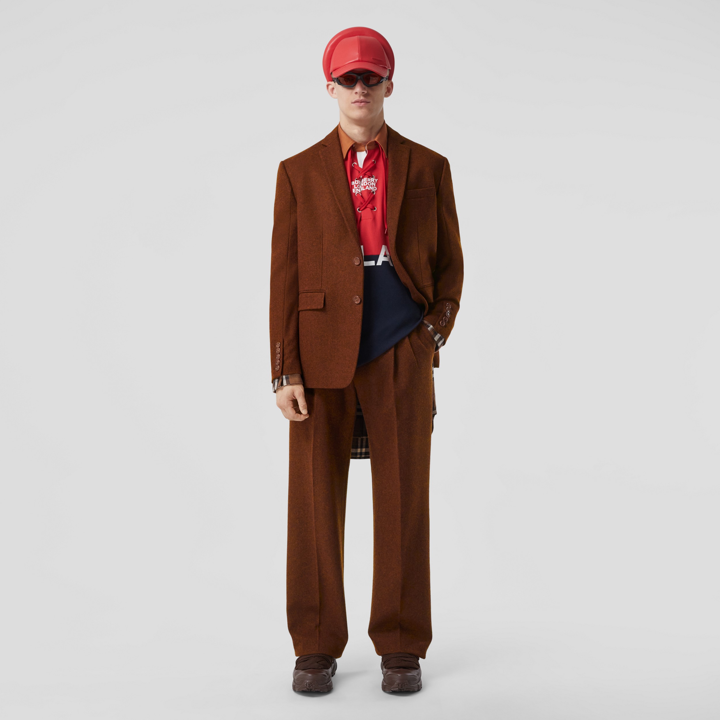Check Panel Wool Wide-leg Trousers in Rust Melange - Men | Burberry® Official - 1