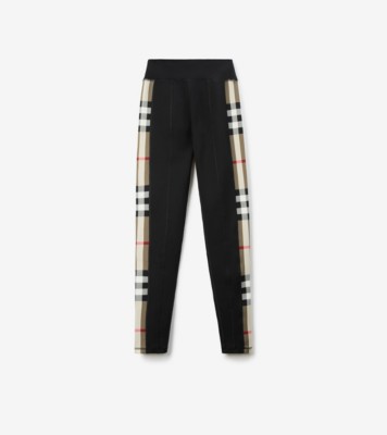 BURBERRY Checked Stretch-Jersey Leggings in Neutrals