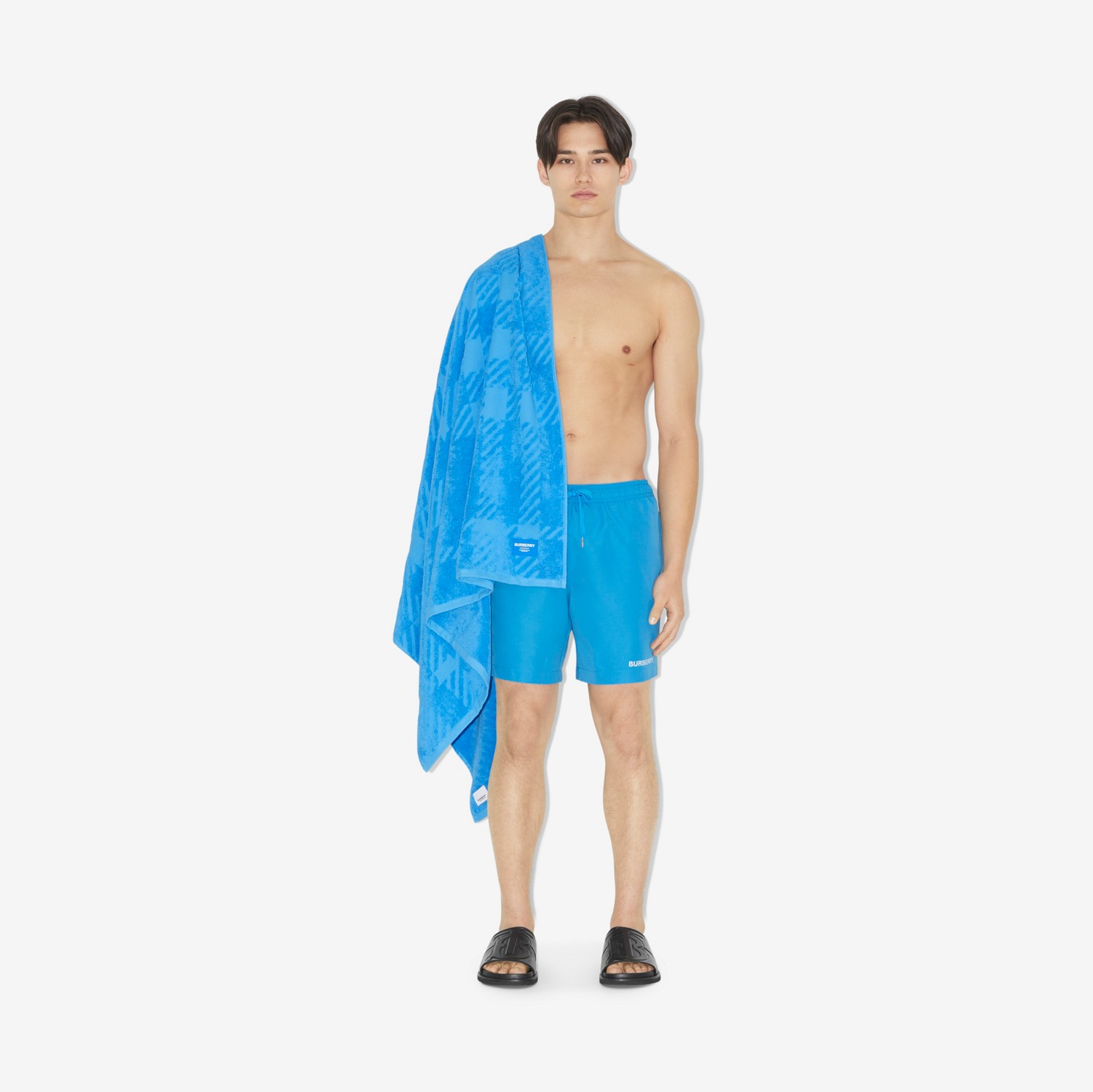 Check Cotton Jacquard Towel in Vivid Blue - Women | Burberry® Official