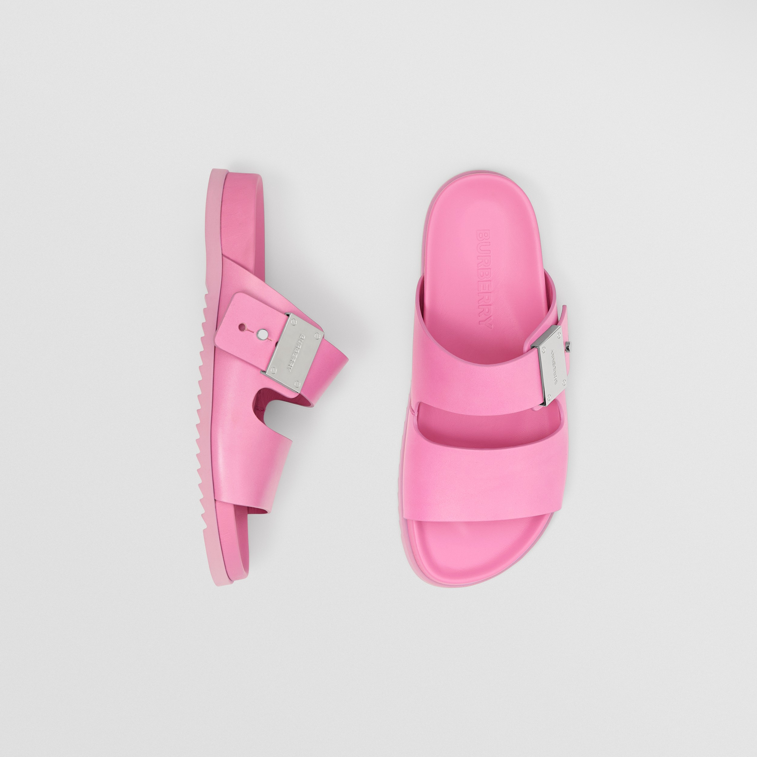 Logo Detail Leather Sandals in Primrose Pink - Women | Burberry® Official - 1