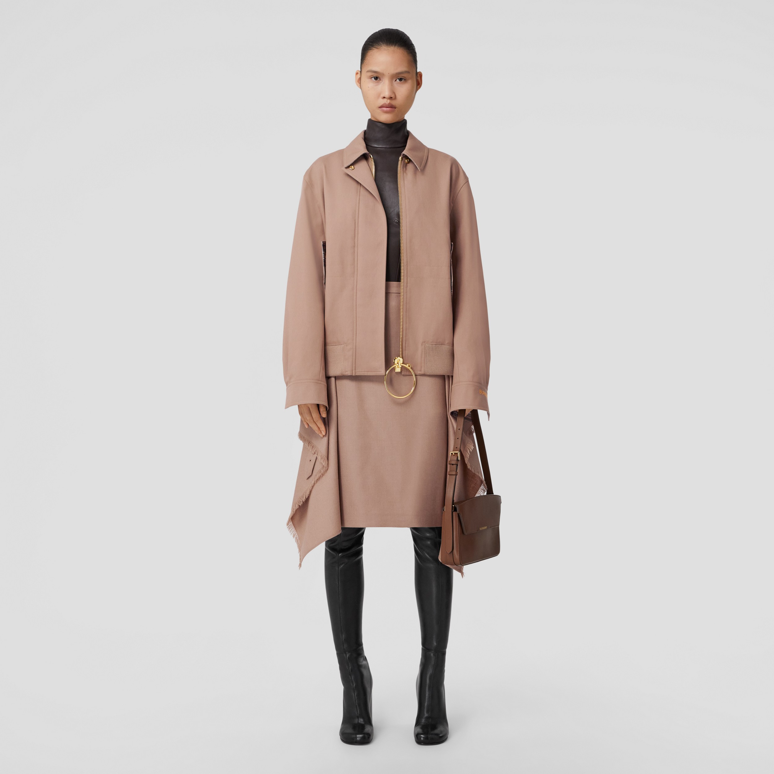 Zip Pull Detail Cotton Gabardine Harrington Jacket in Warm Fawn - Women | Burberry® Official - 1