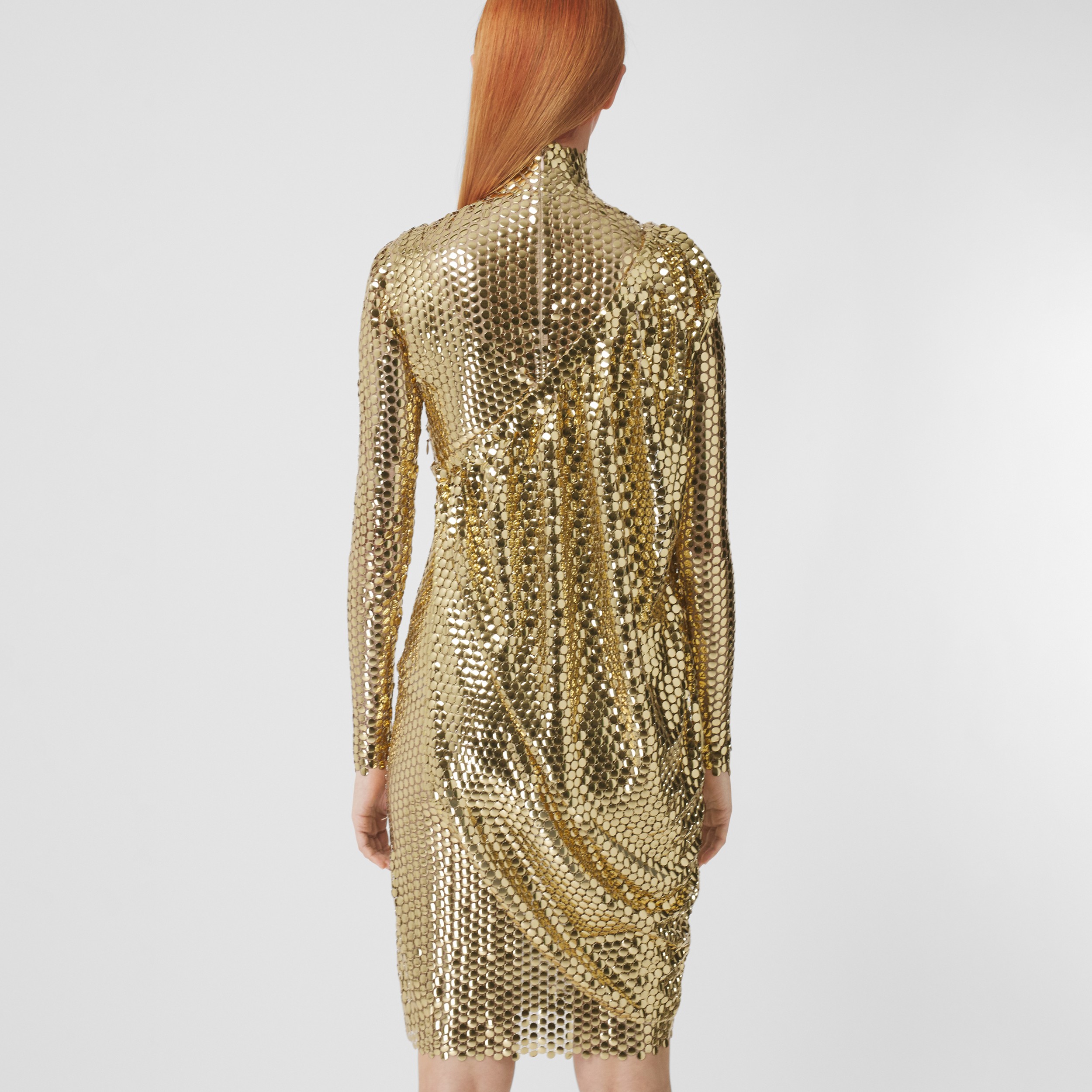 Metallic Paillette-embellished Mesh Asymmetric Dress in Gold - Women | Burberry® Official - 3