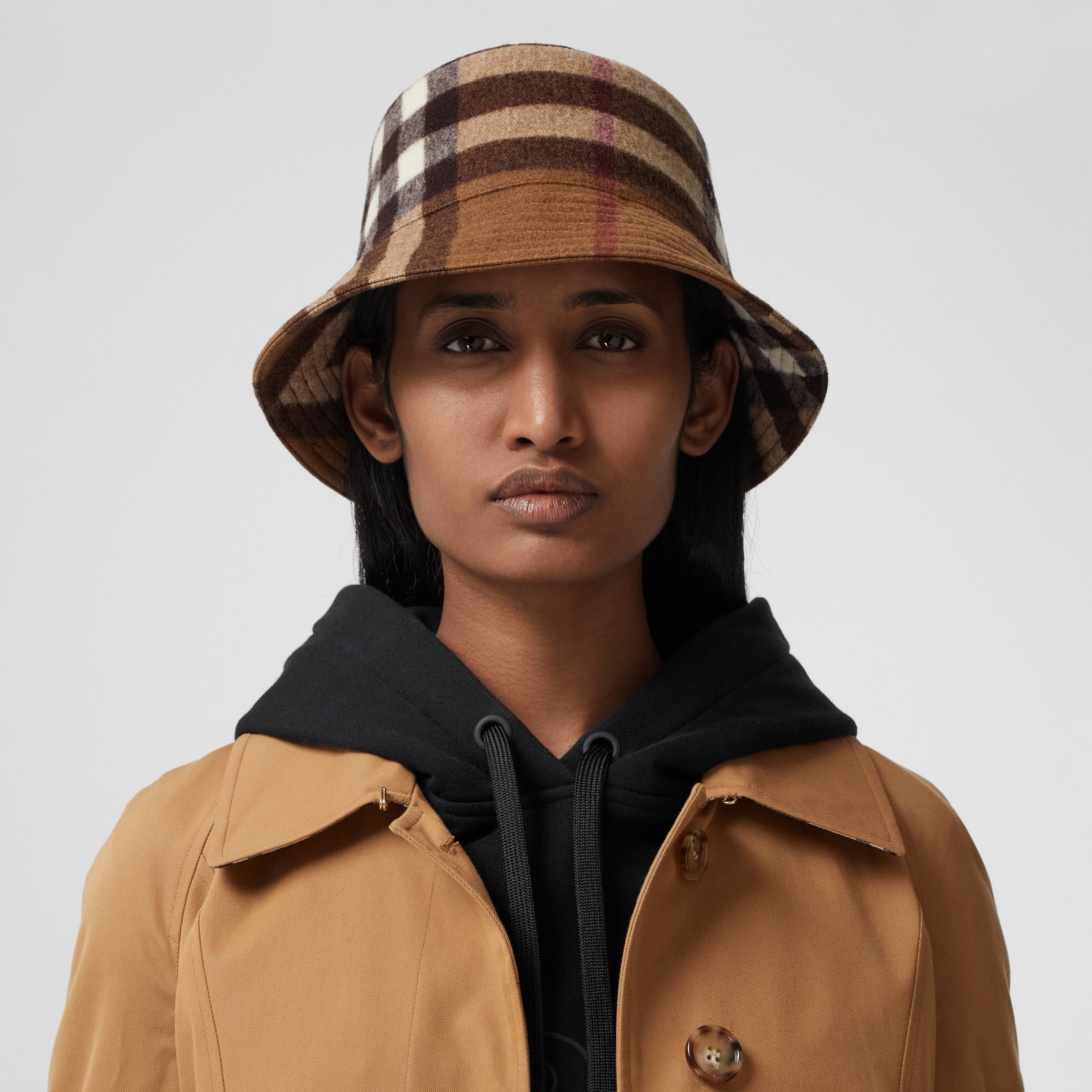 Exaggerated Check Wool Bucket Hat in Birch Brown | Burberry® Official - 3