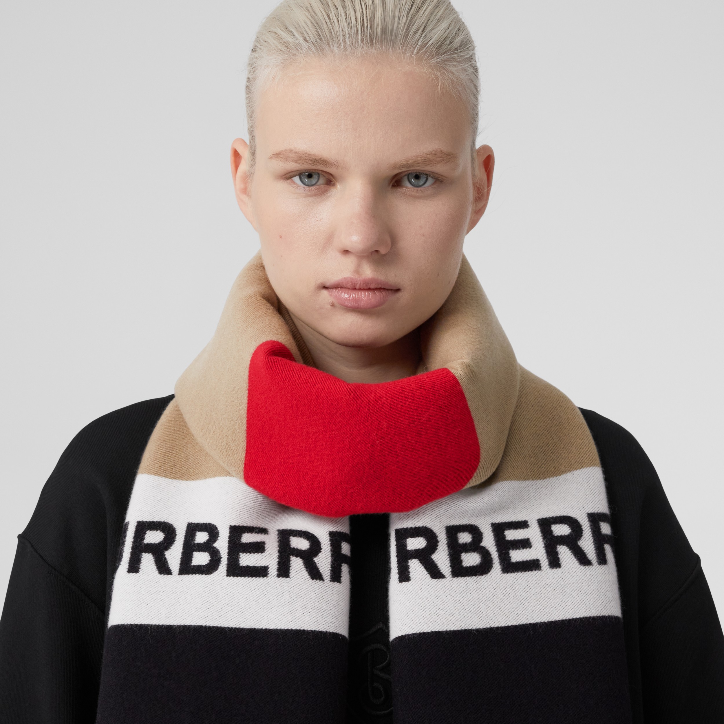 Logo Wool Silk Jacquard Scarf in Archive Beige | Burberry® Official - 3