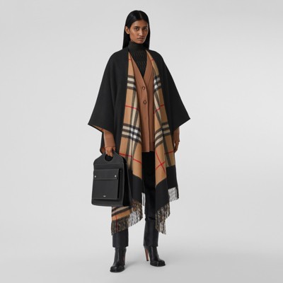 Womens Clothing Coats Capes Burberry Wool-cashmere Logo Cape in Black 