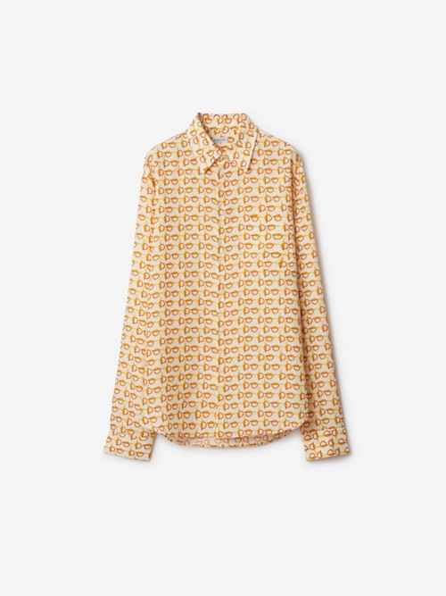 Shop Burberry B Silk Shirt In Gold/white