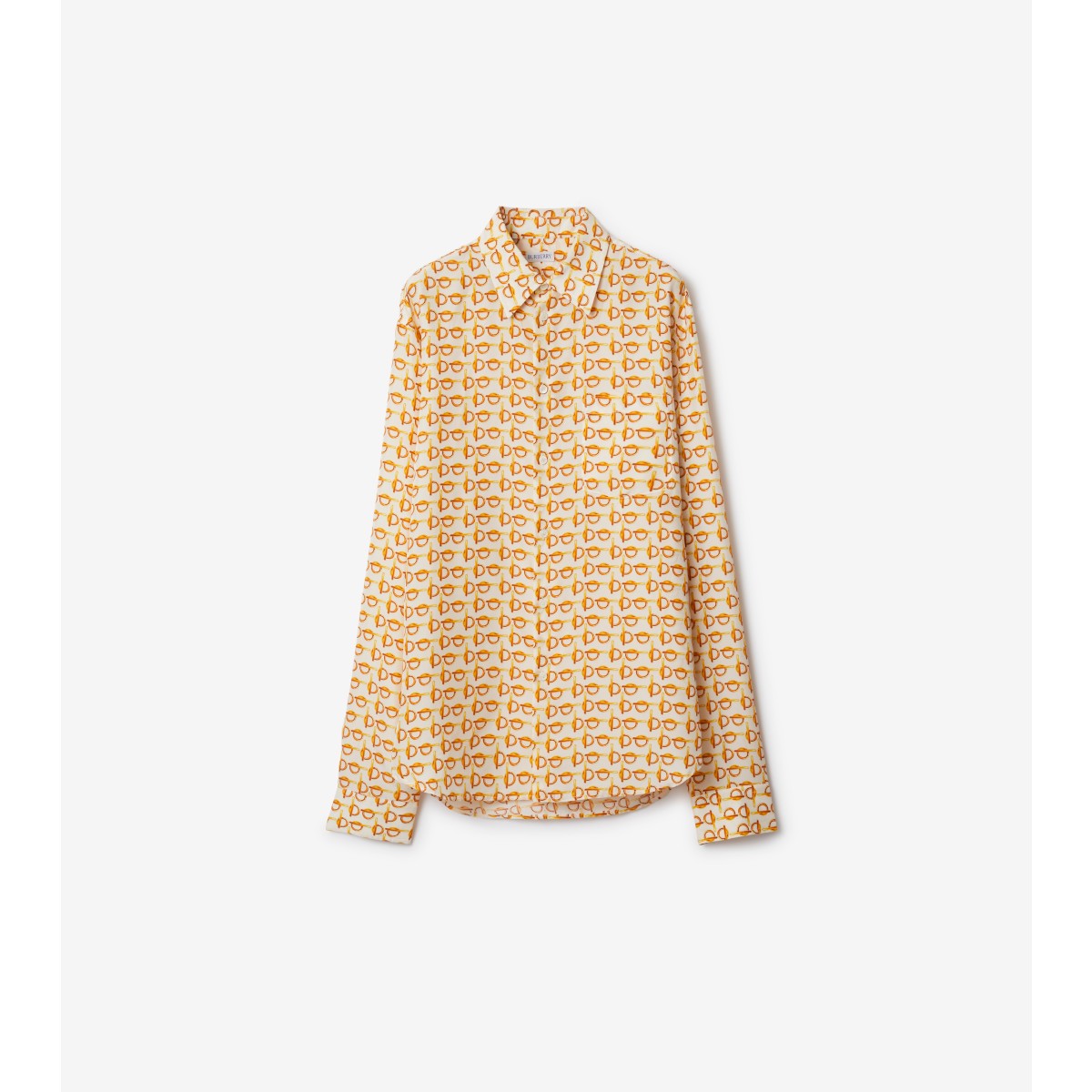 Burberry B-closure Print Silk Poplin Shirt In Gold/white