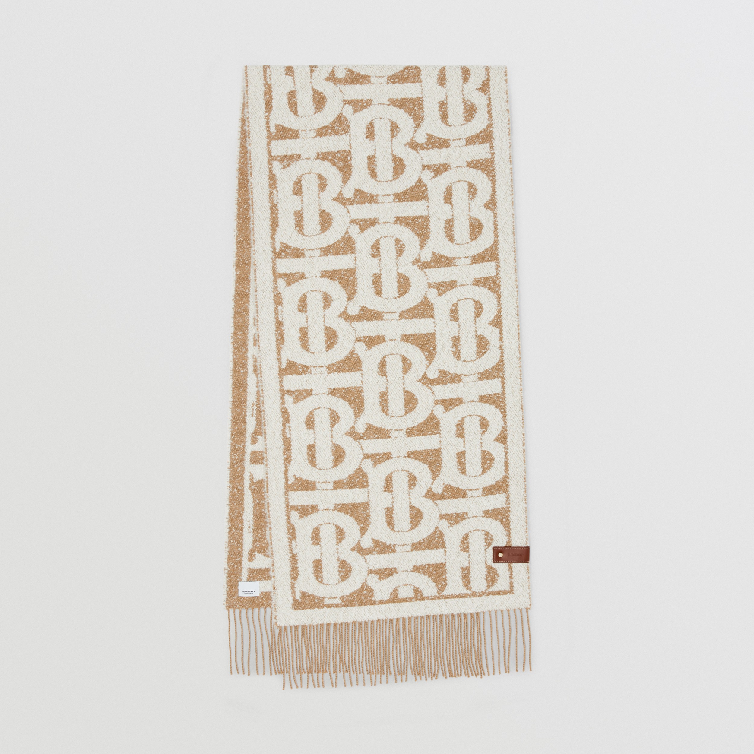 Monogram Cashmere Silk Bouclé Scarf in Archive Beige | Burberry® Official - 1