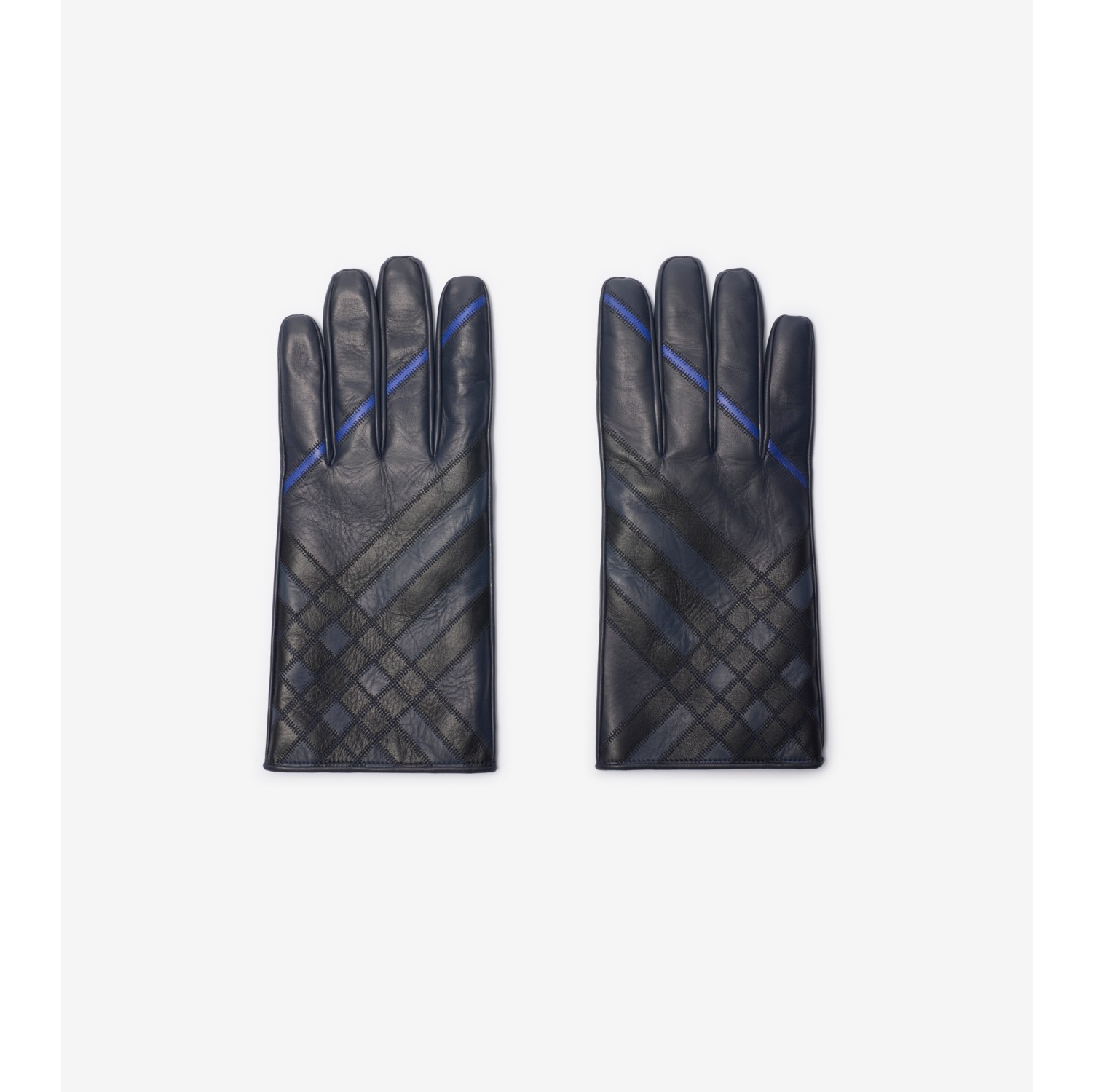 Check Intarsia Leather Gloves