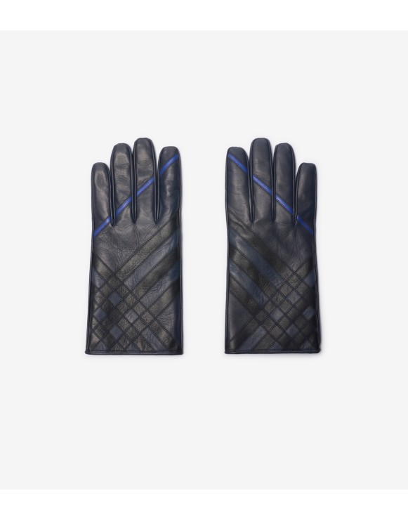 Check Intarsia Leather Gloves