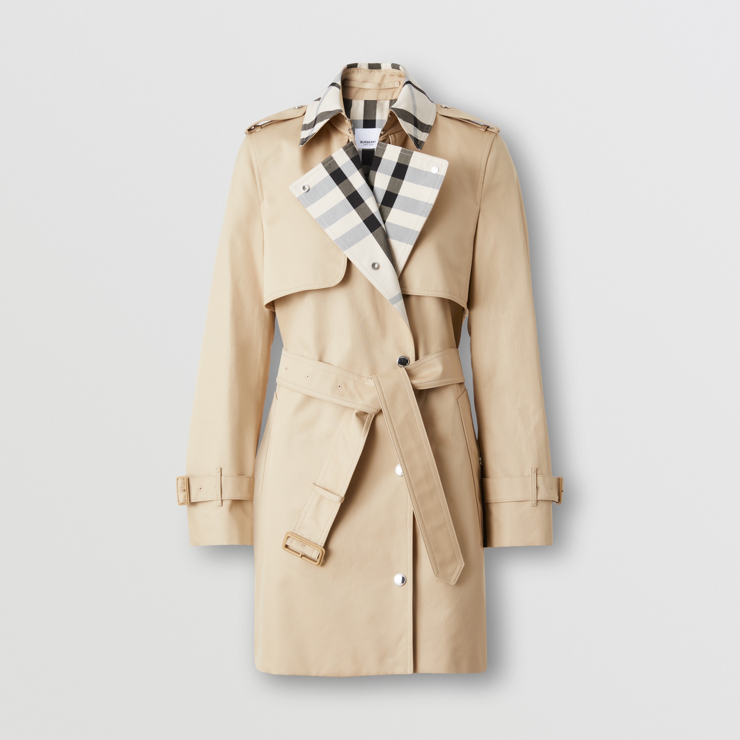Check Panel Cotton Gabardine Trench Coat in Soft Fawn - Women | Burberry® Official - 4