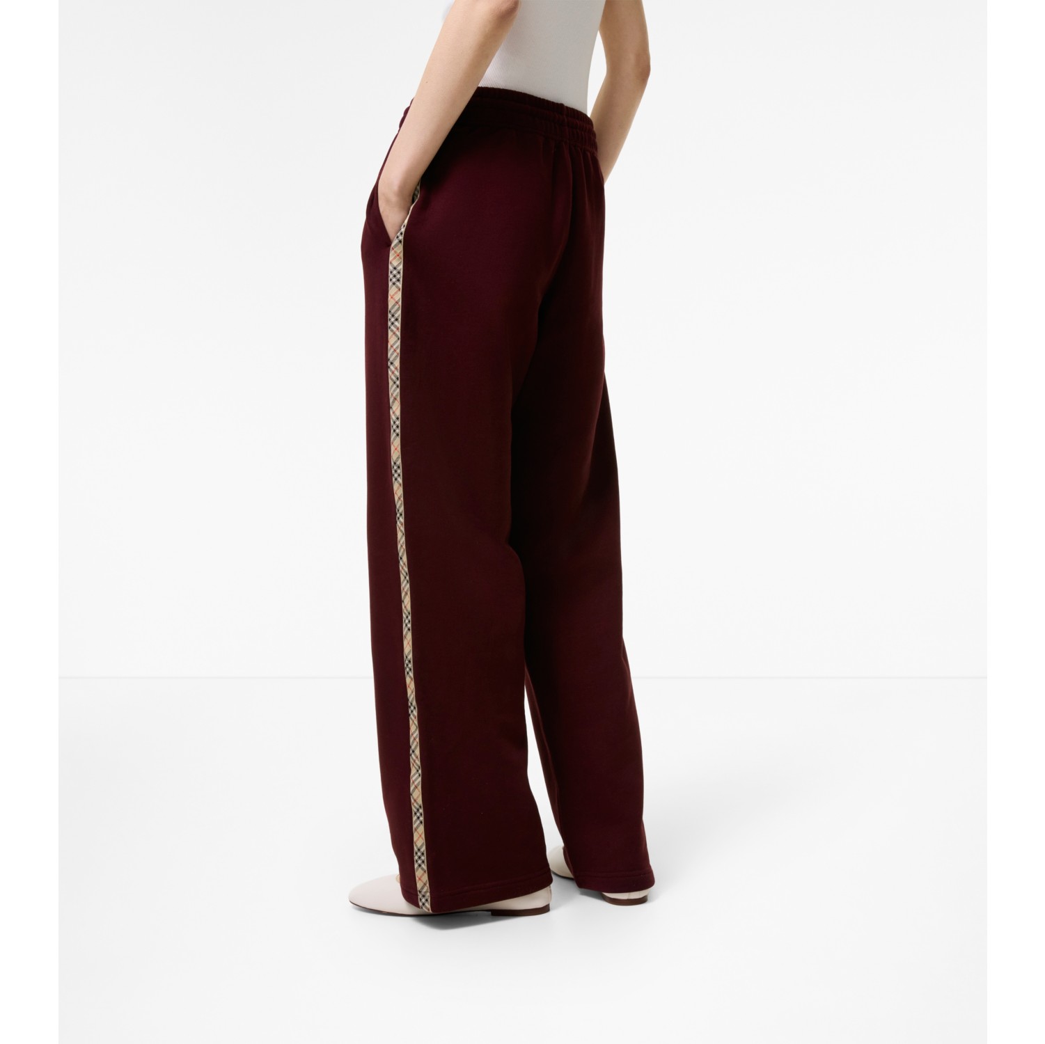 Check Trim Cotton Track Pants in Vineyard red - Women | Burberry® Official