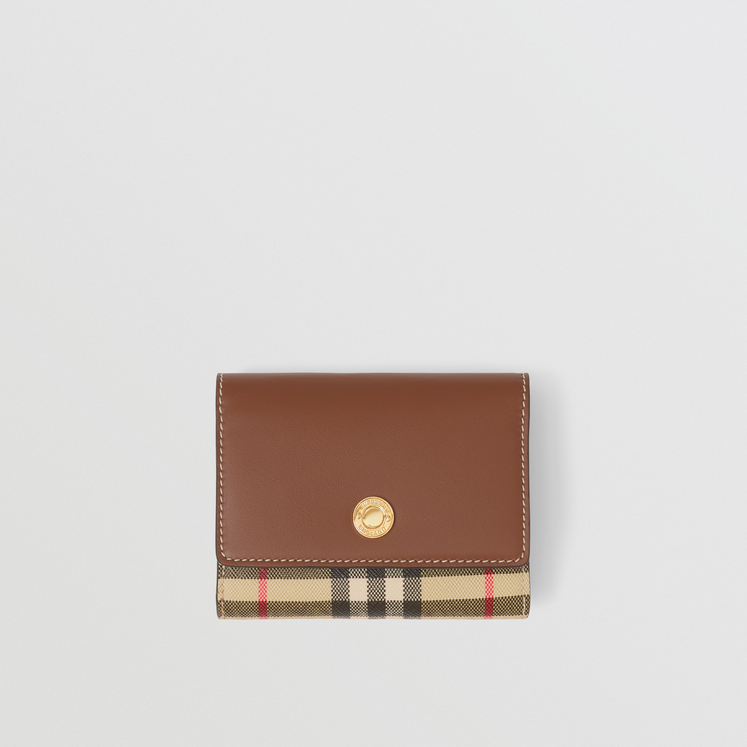 Складной бумажник из кожи и ткани e-canvas, компактный размер (Коричнево-рыжий) - Для женщин | Официальный сайт Burberry® - 1