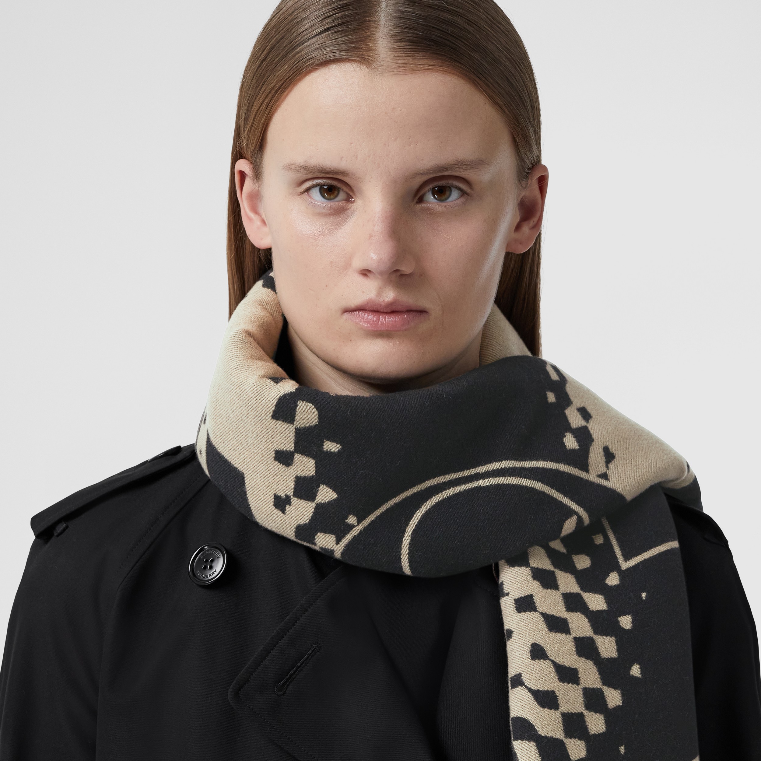 Love Jacquard Wool Silk Blend Oversized Scarf in Archive Beige | Burberry® Official - 3