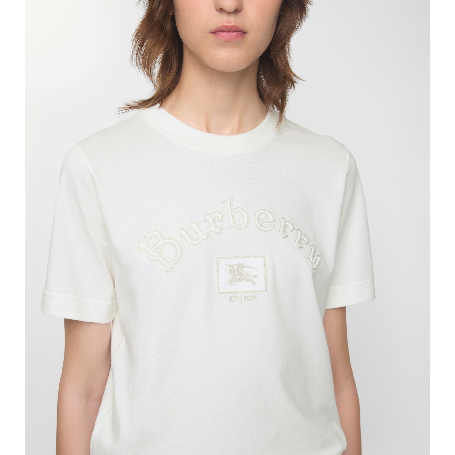 Gothic Logo Cotton T-shirt in Chalk - Women | Burberry® Official