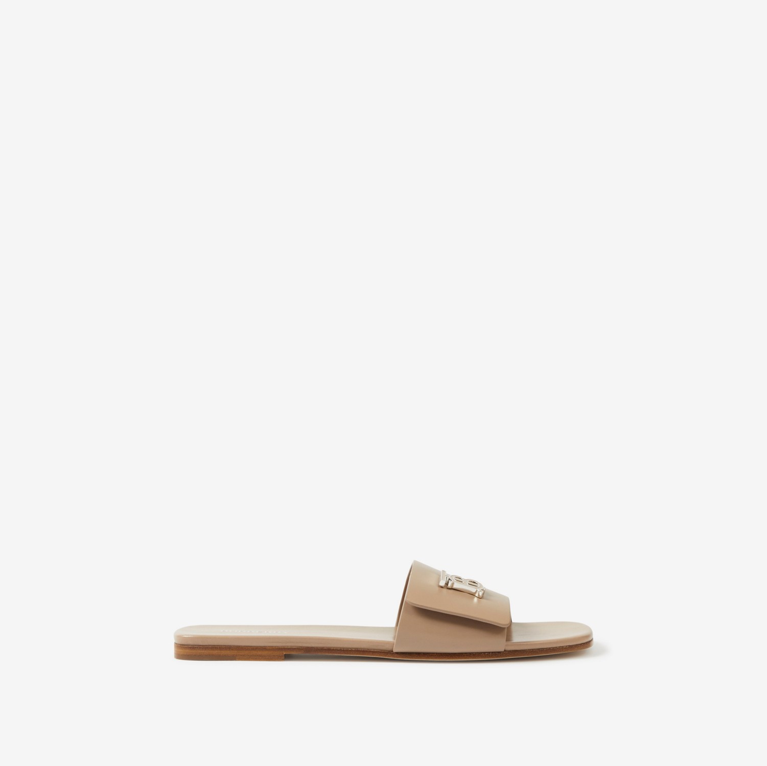 Monogram Motif Leather Slides in Light Almond Brown - Women | Burberry® Official