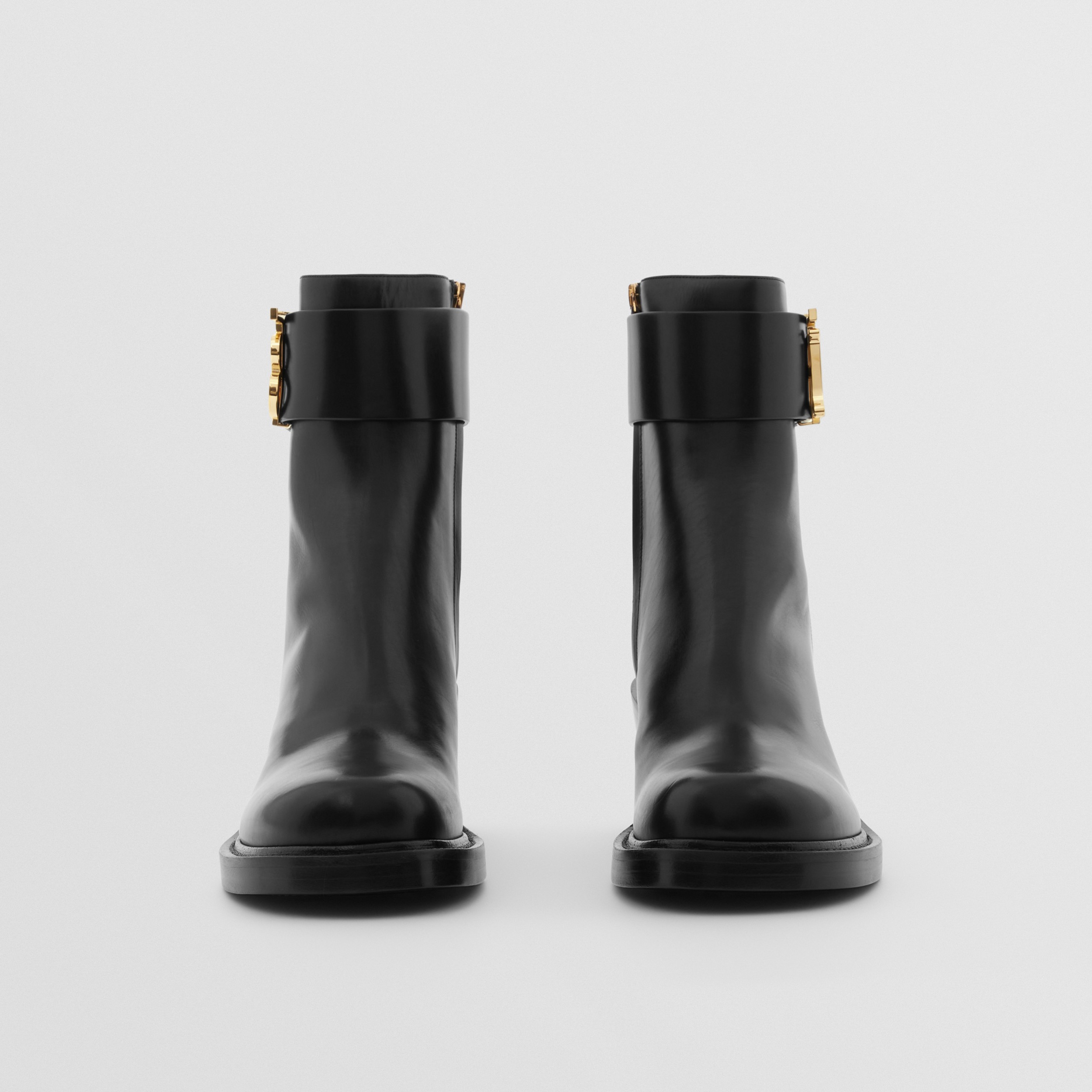 Monogram Motif Leather Block-heel Boots in Black | Burberry® Official - 4