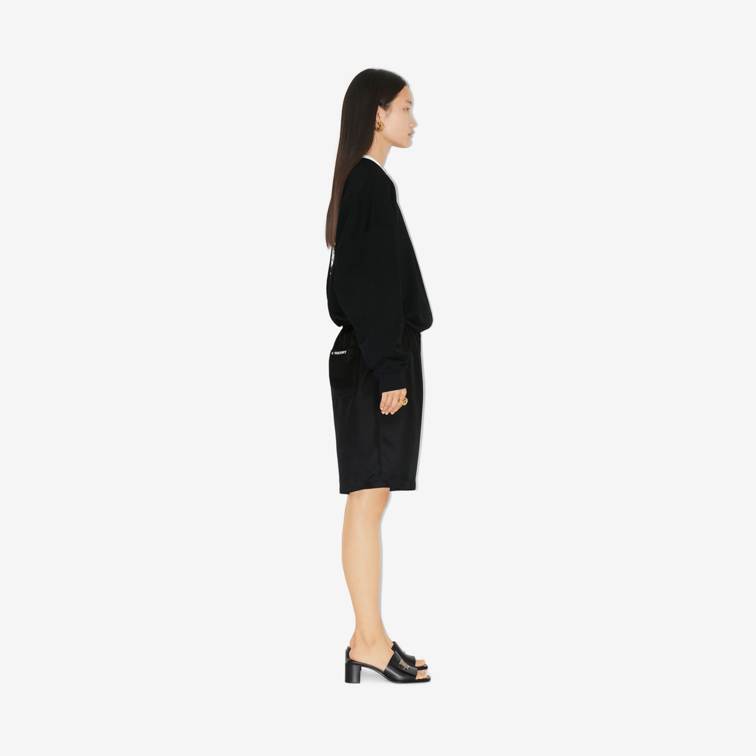 心形马术骑士徽标棉质宽松运动衫 (黑色) - 女士 | Burberry® 博柏利官网
