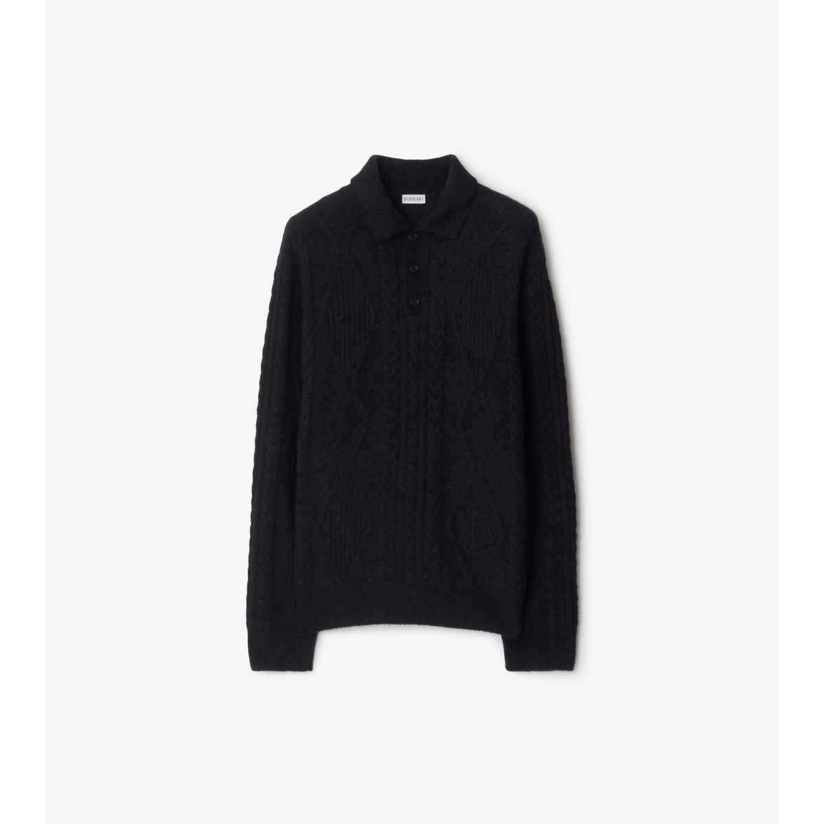 Shop Burberry Aran Wool Blend Polo Shirt In Coal