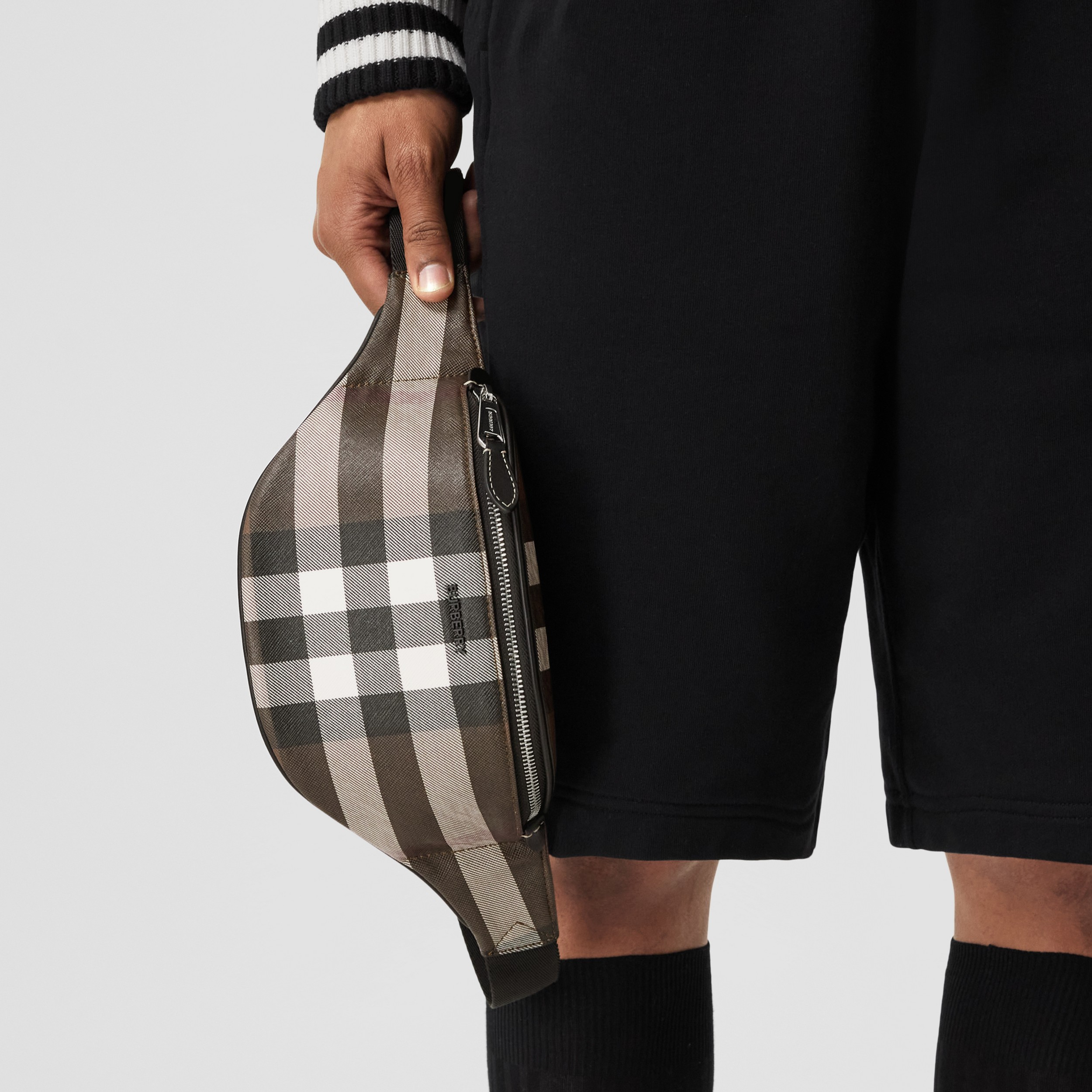 Exaggerated Check and Leather Mini Bum Bag in Dark Birch Brown - Men | Burberry® Official - 3
