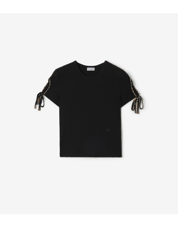 Cropped Tie-sleeve Cotton T-shirt