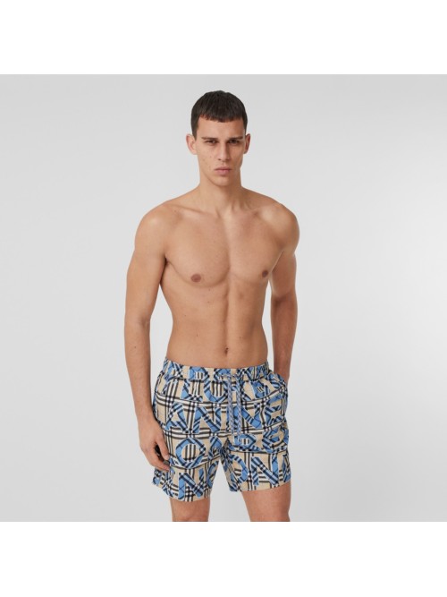 Burberry Men's Martin Logo Check Swim Shorts In Vivid Cobalt