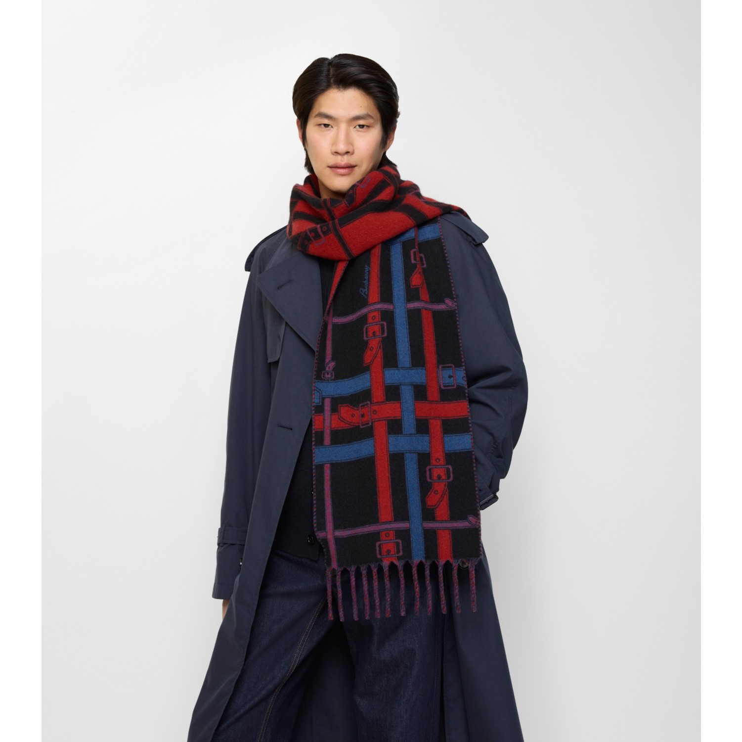 Belt Check Cashmere Scarf in Pilot blue | Burberry® Official