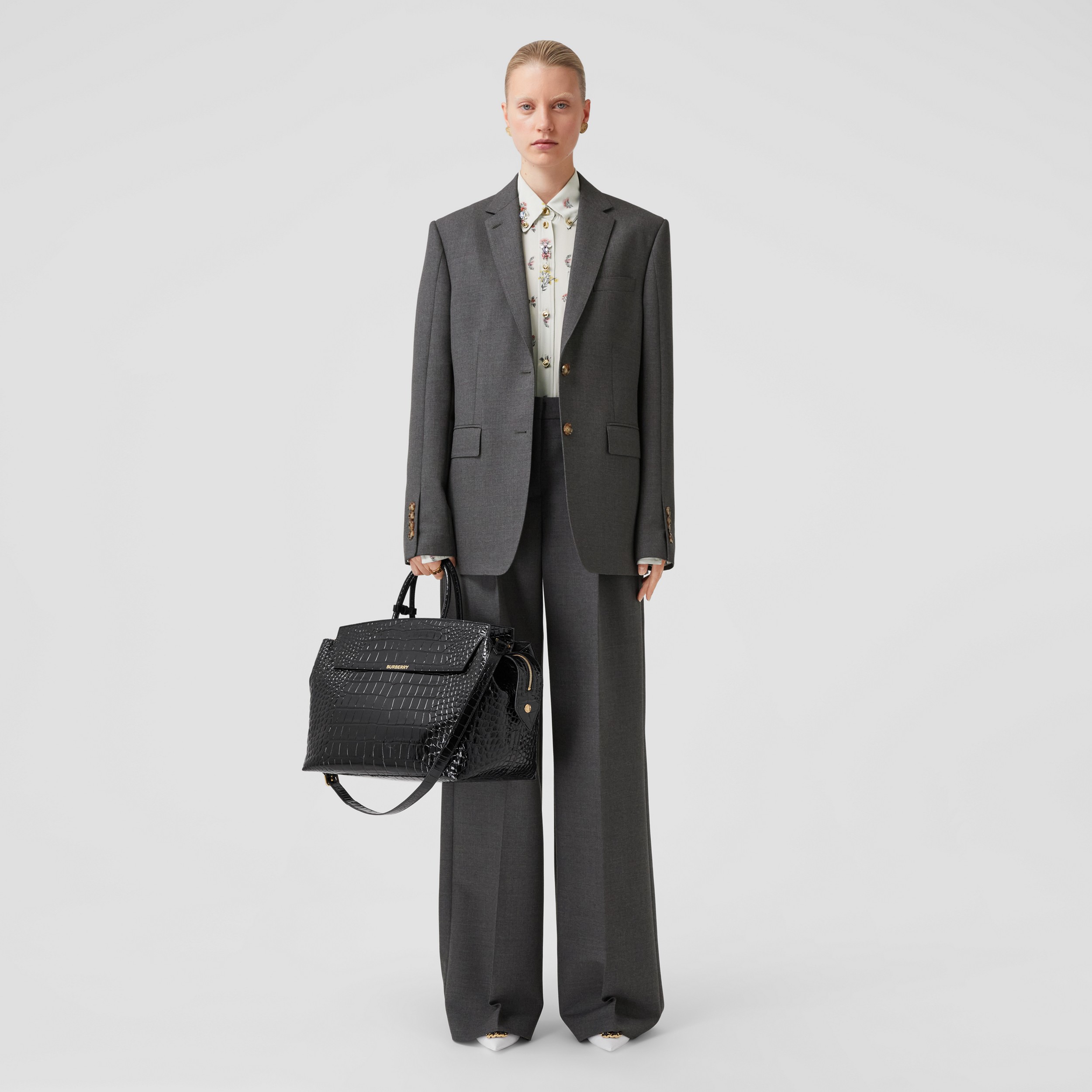 Wool Tailored Jacket in Dark Grey Melange - Women | Burberry® Official - 4