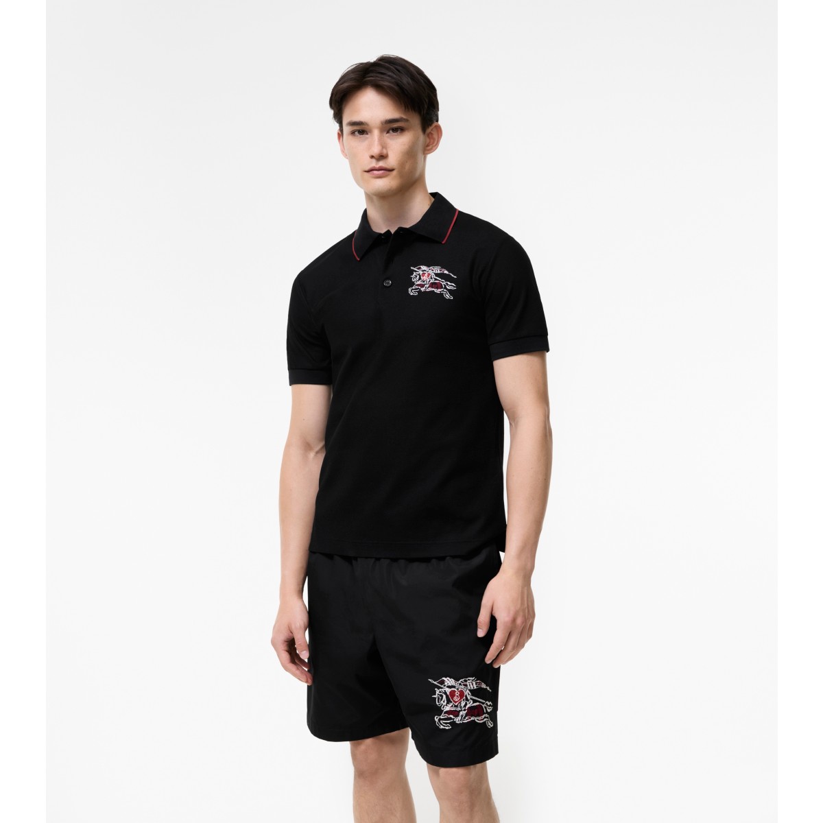  Embroidered Heart Knight Cotton Polo Shirt