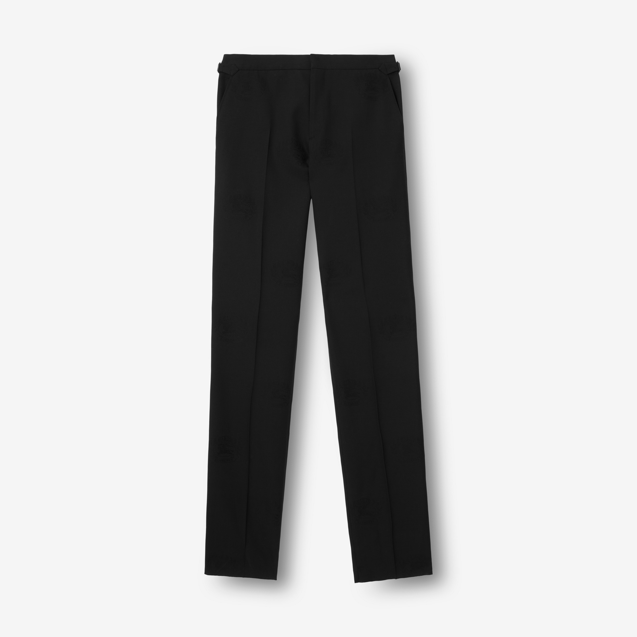 Classic Fit EKD Wool Cotton Jacquard Tuxedo Trousers in Black - Men | Burberry® Official - 1