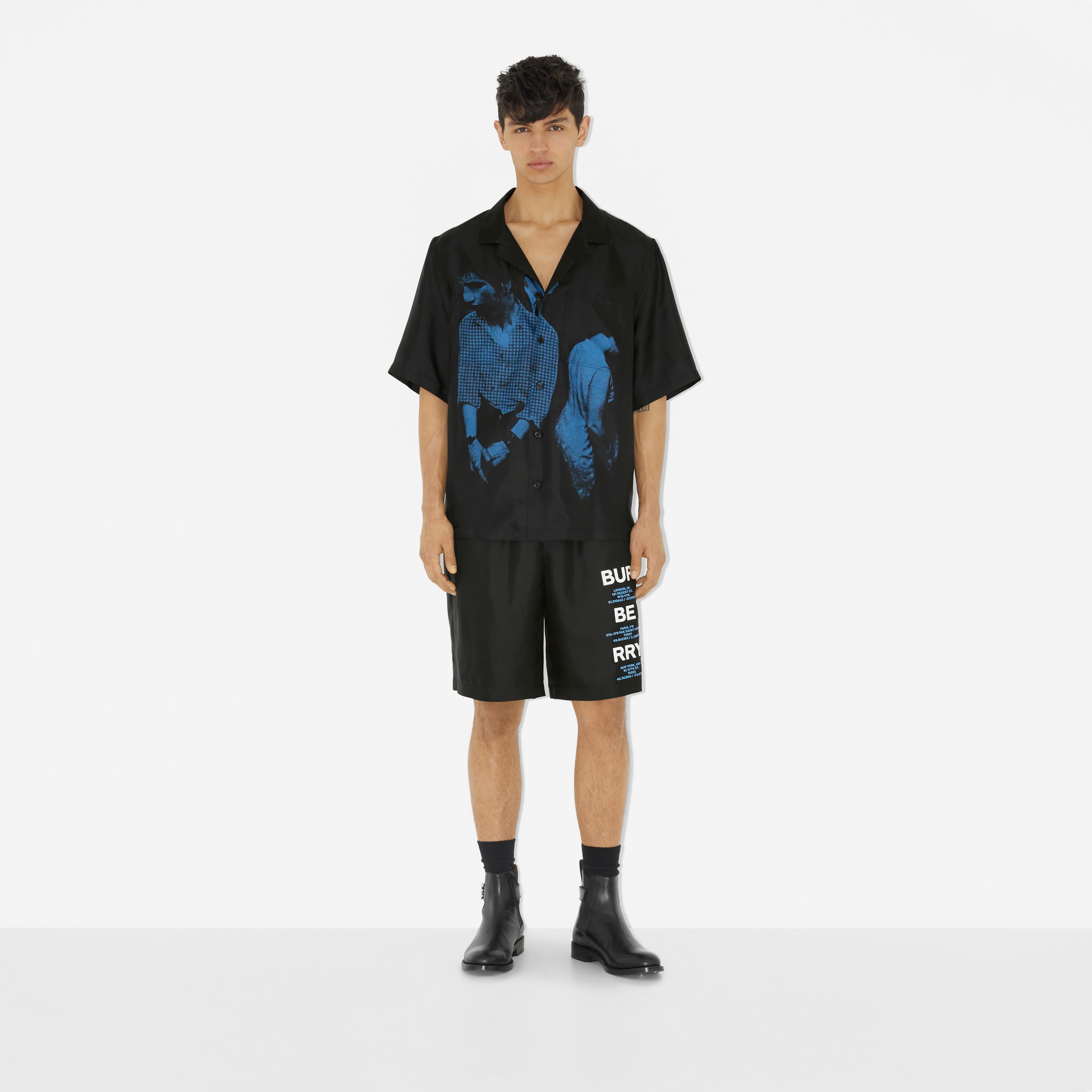Logo Print Silk Shorts in Black - Men | Burberry® Official - 2