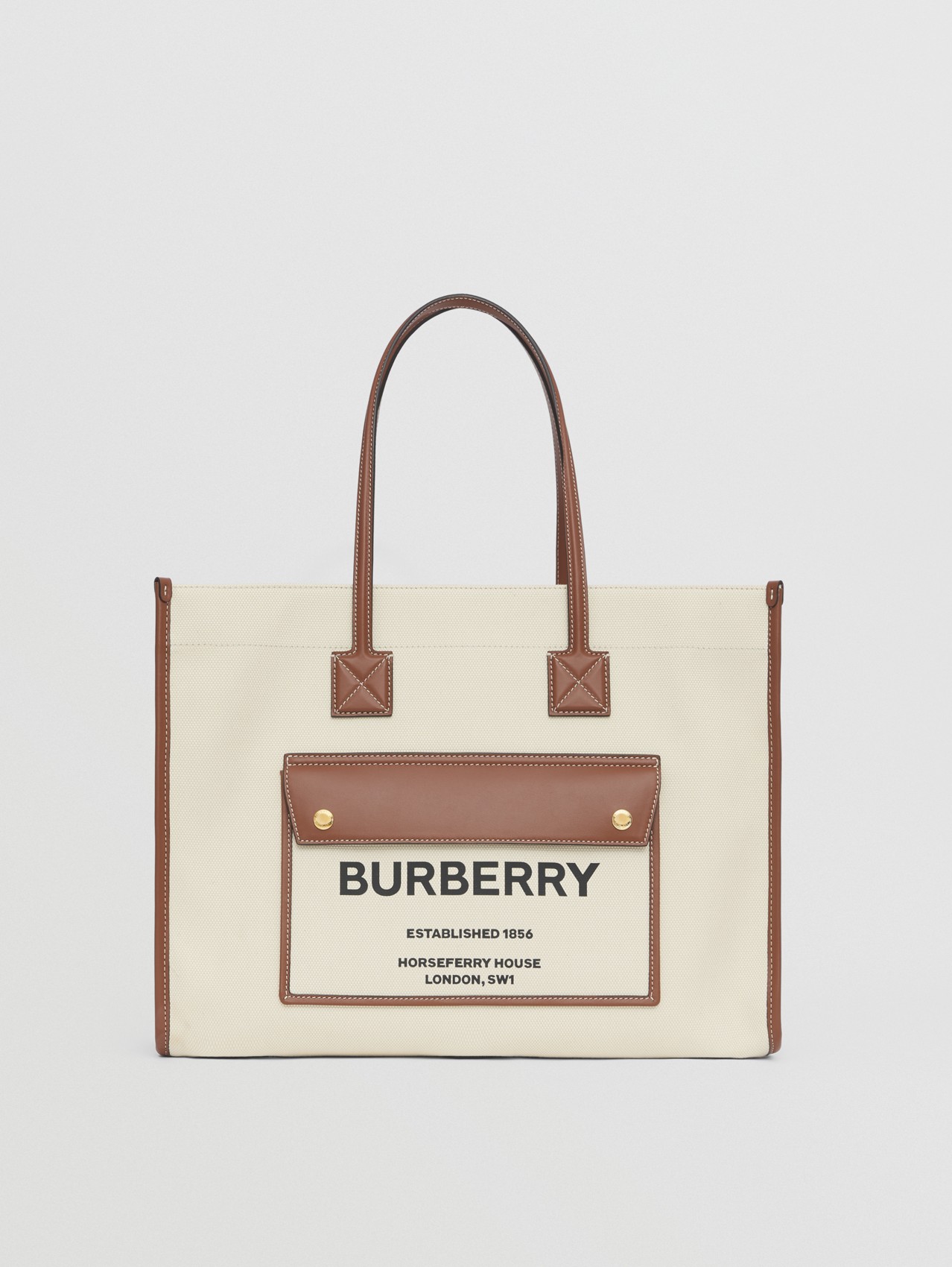 Medium Two-tone Canvas and Leather Freya Tote in Natural/tan
