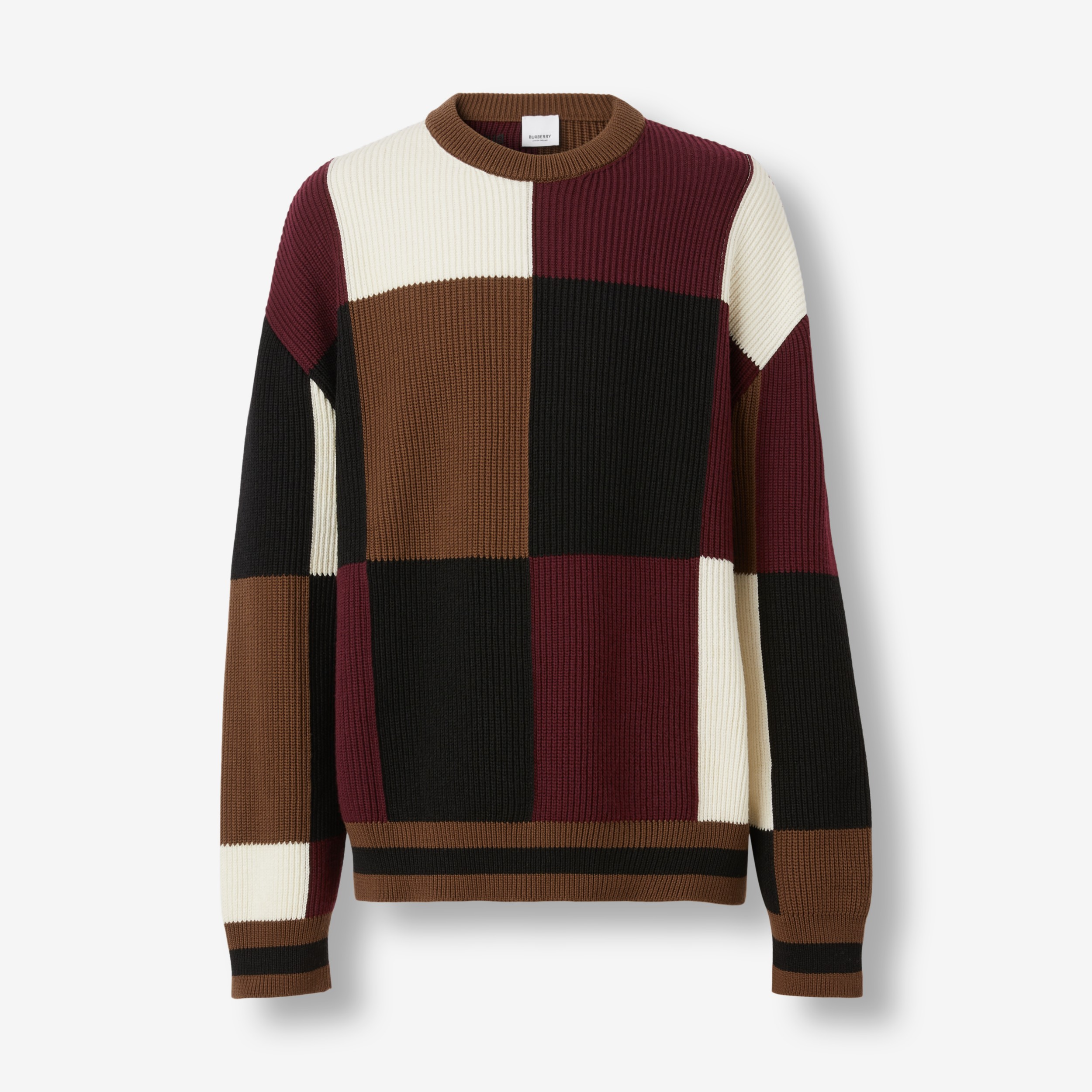 Jersey patchwork oversize en lana y algodón (Marrón Abedul Oscuro) - Hombre  | Burberry® oficial