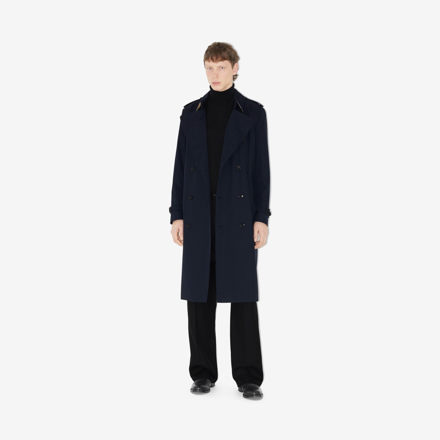 Trench coat Heritage largo de corte Kensington (Azul Penumbra) - Hombre | Burberry® oficial