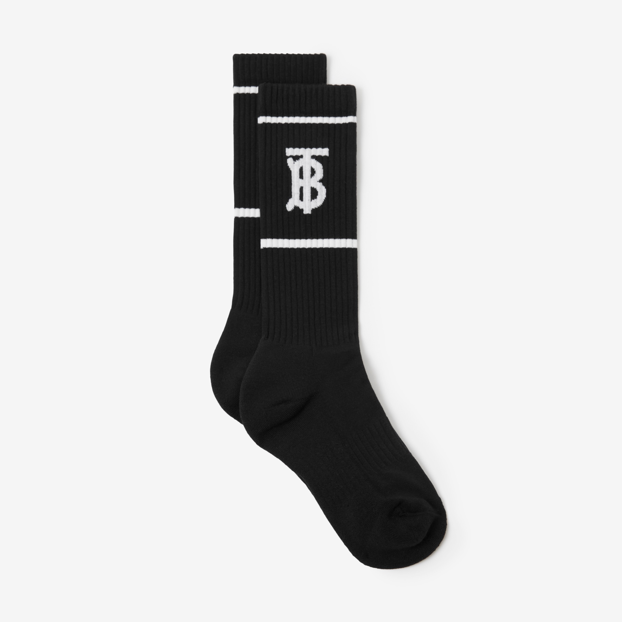 Monogram Motif Intarsia Cotton Blend Socks in Black | Burberry® Official