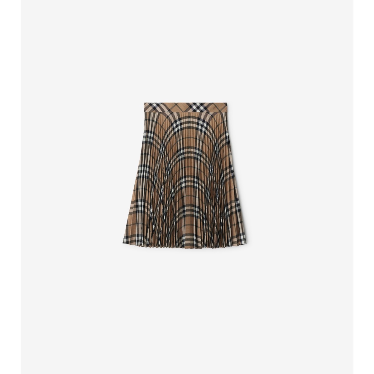Burberry Pleated Check Wool Blend Skirt In Linden