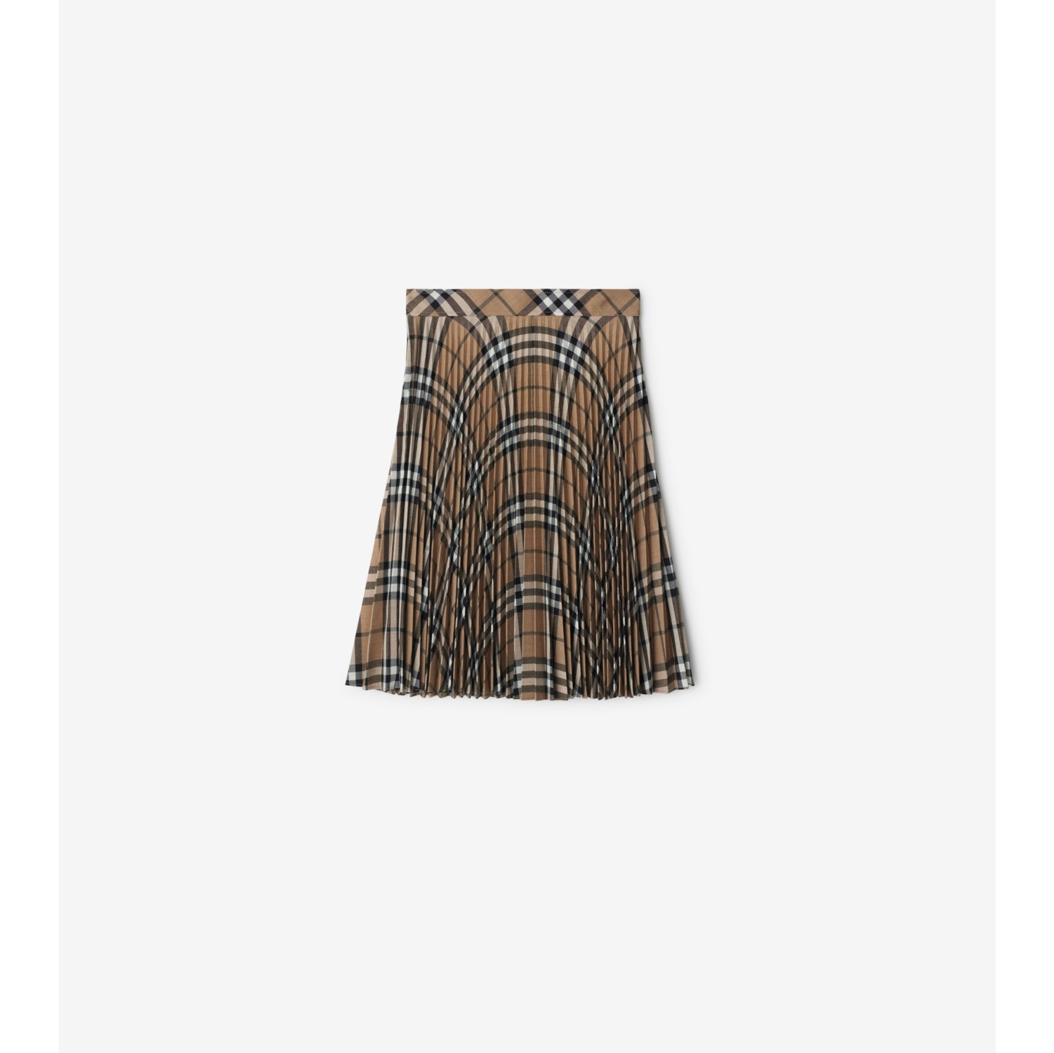 Pleated Check Wool Blend Skirt