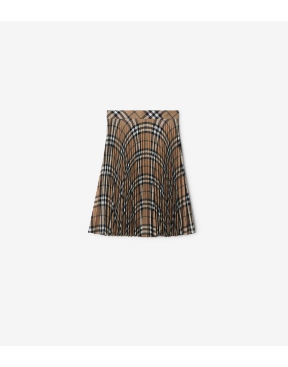 Pleated Check Wool Blend Skirt