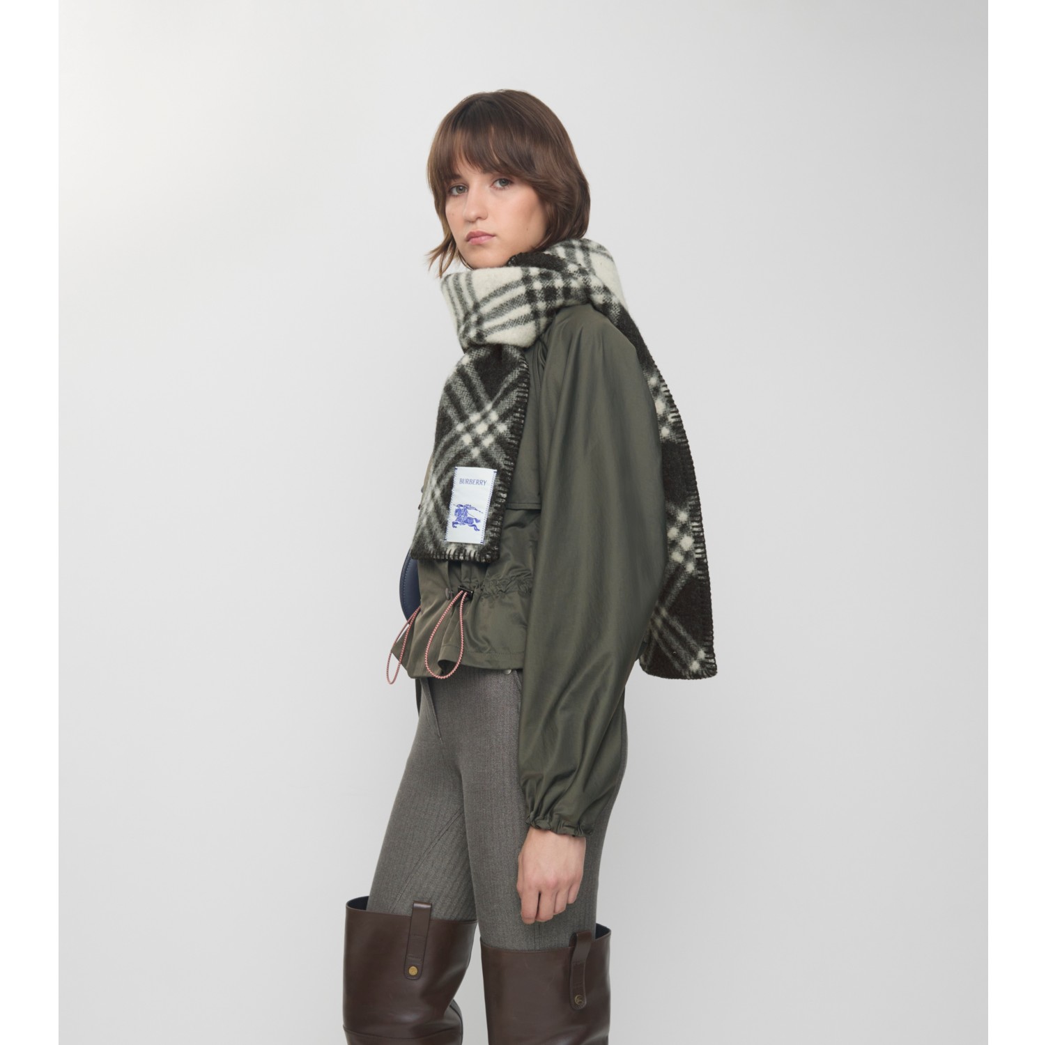 Narrow Check Wool Scarf