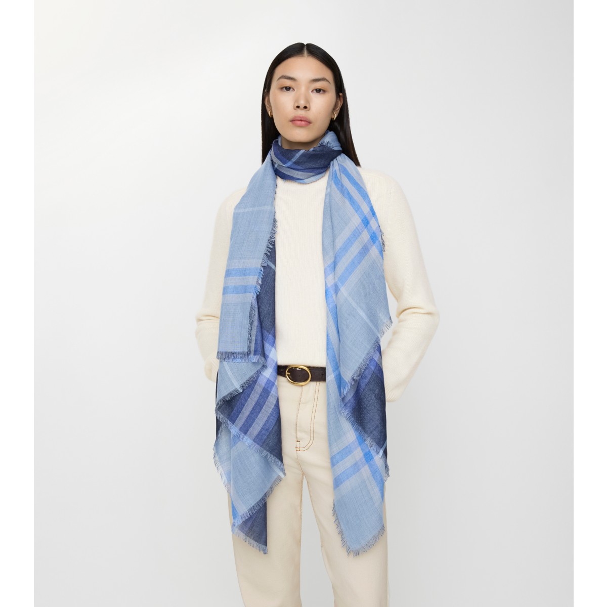  Check Reversible Wool Silk Scarf