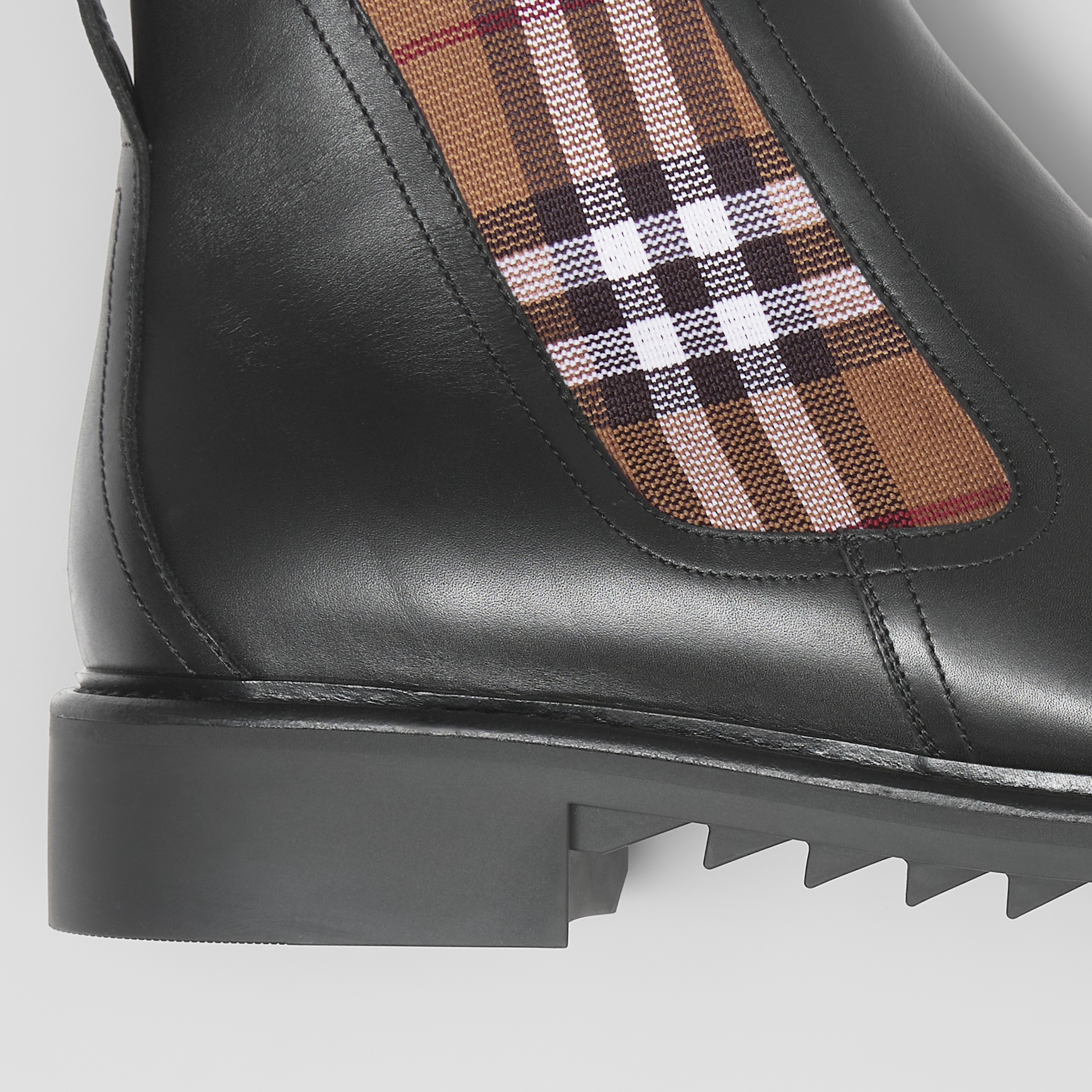 Vintage Check Detail Leather Chelsea Boots in Black/birch Brown - Men | Burberry® Official - 3